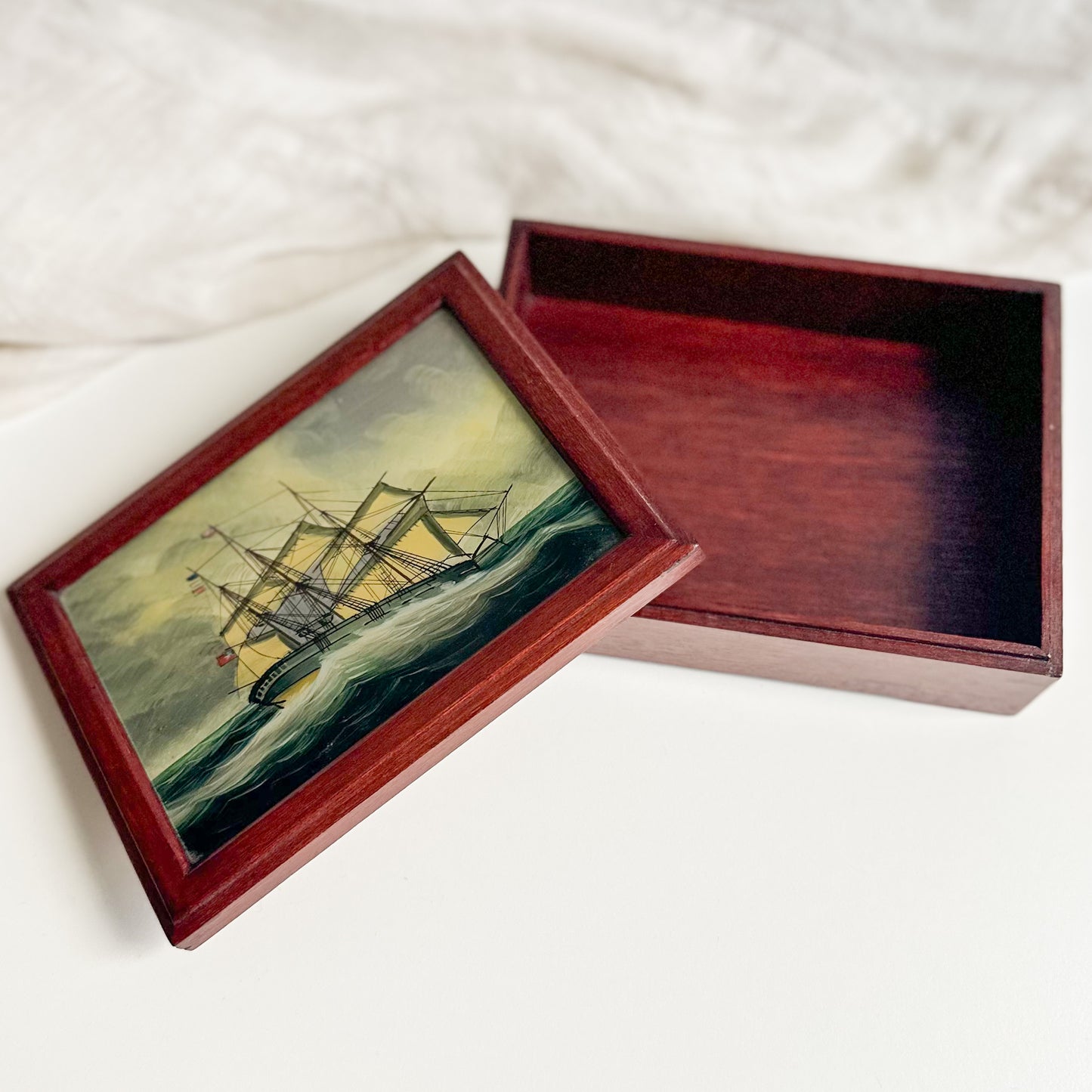 Wooden Box with Painted Glass Lid