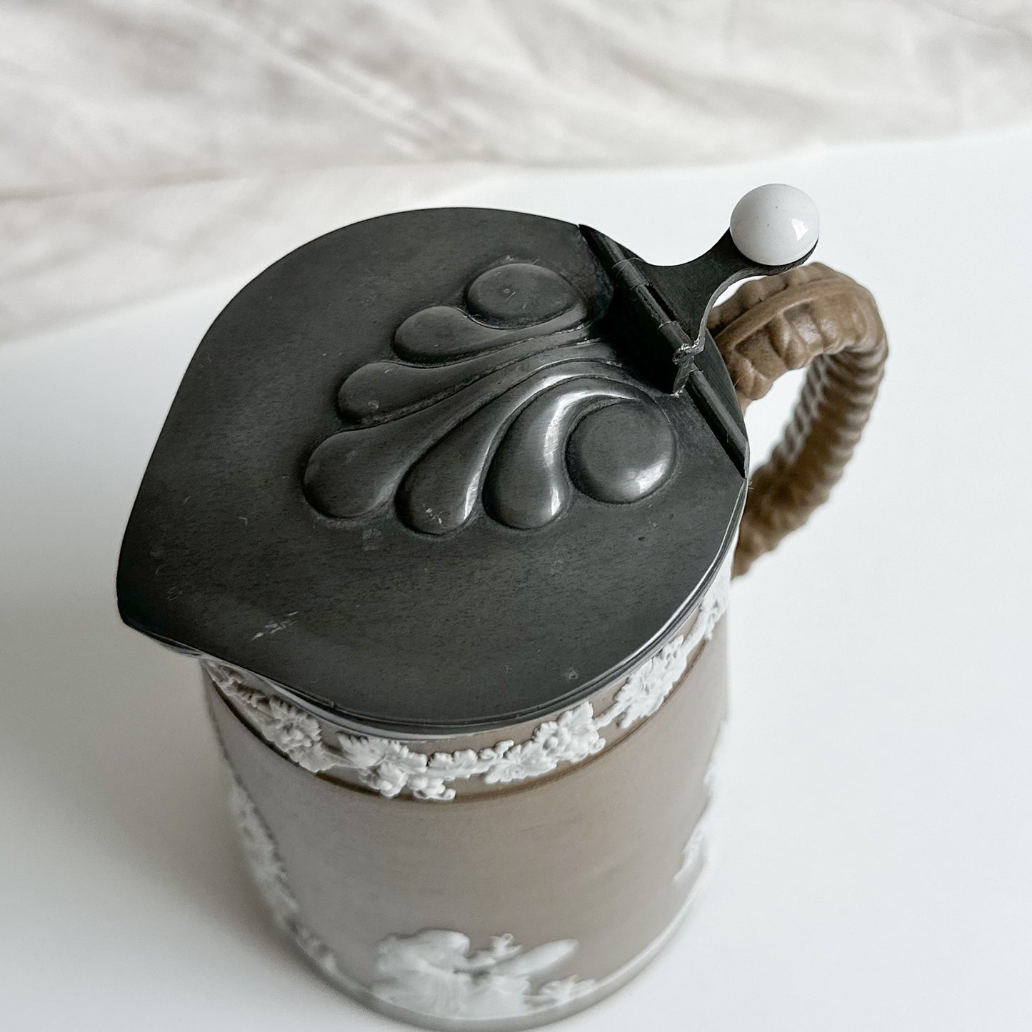 Jasperware Jug with Hinged Pewter Lid