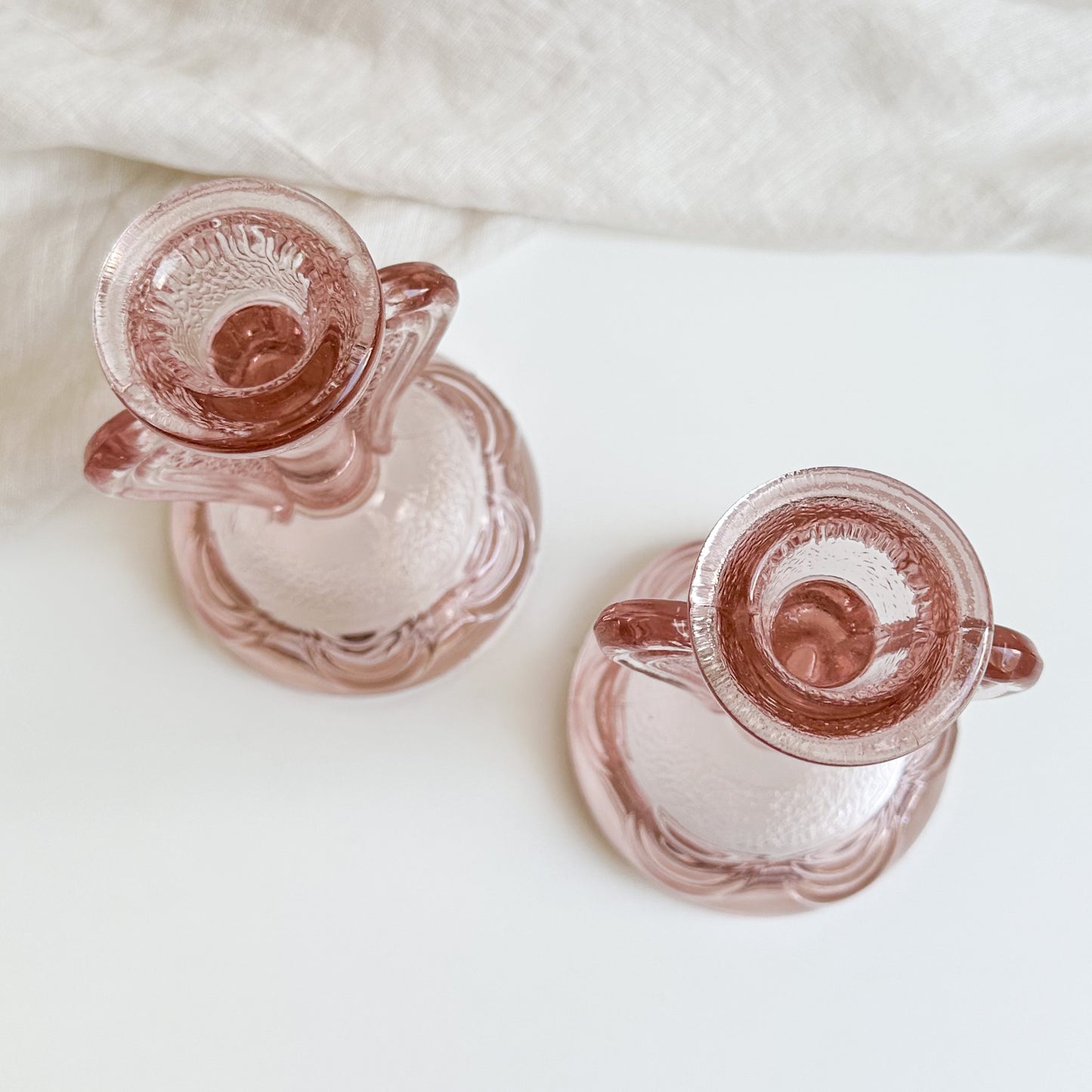 Pair of Pink Glass Candlesticks