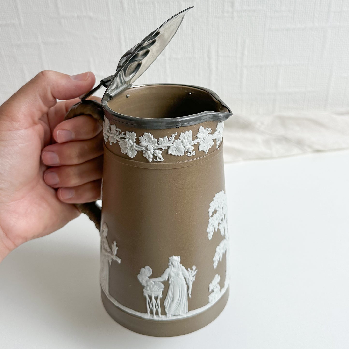 Jasperware Jug with Hinged Pewter Lid