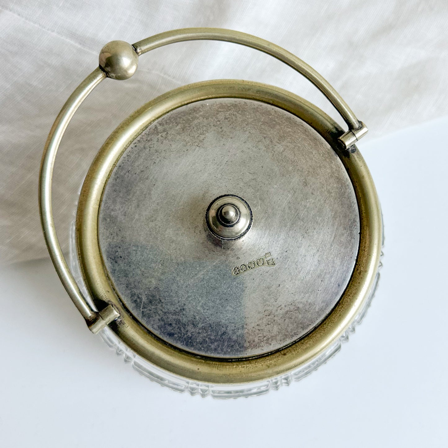 Cut Glass Jar with Silver Plated Top