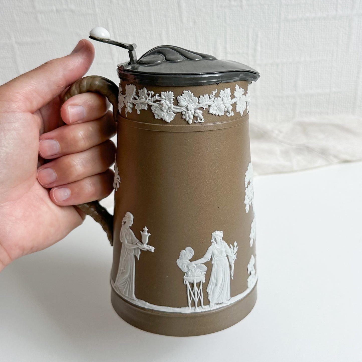 Jasperware Jug with Hinged Pewter Lid