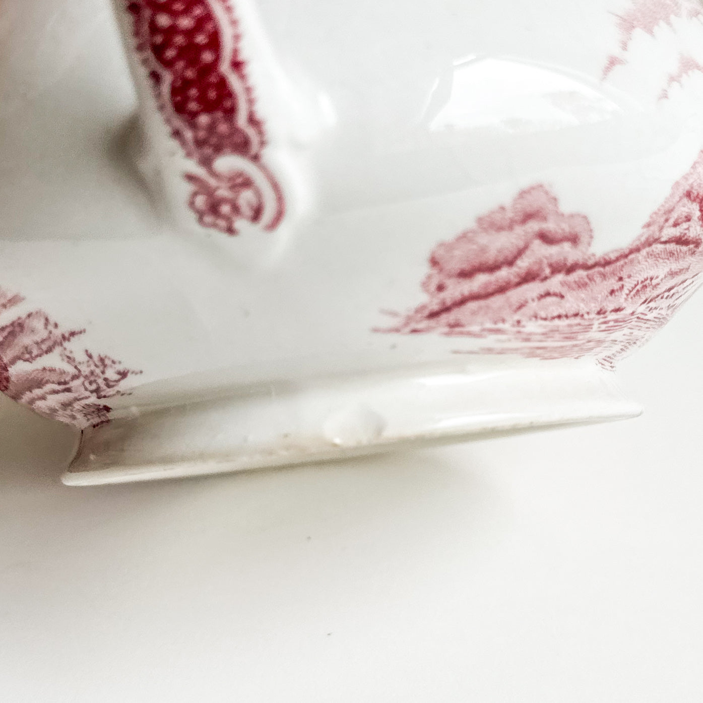 Red Transferware Sugar Bowl