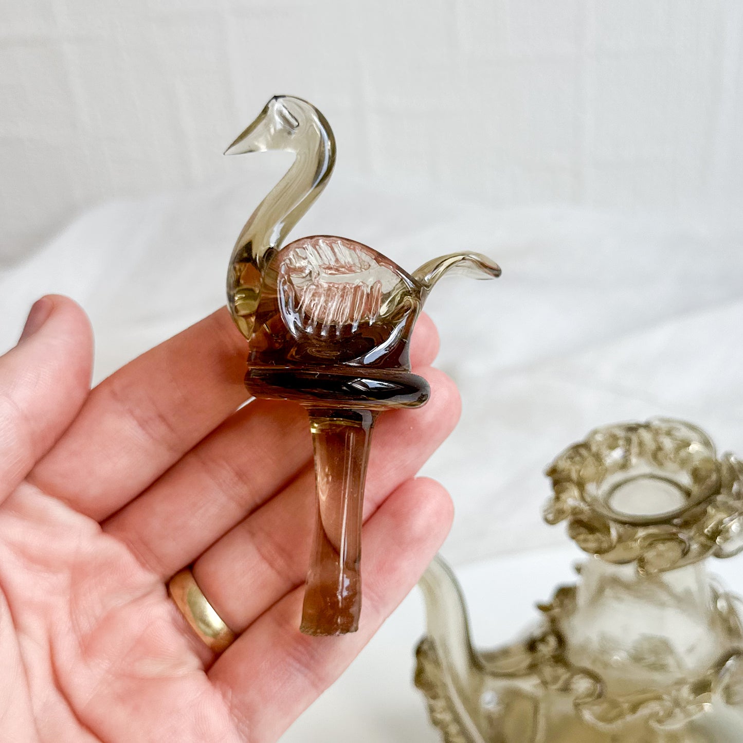 Glass Bottle with Swan Stopper