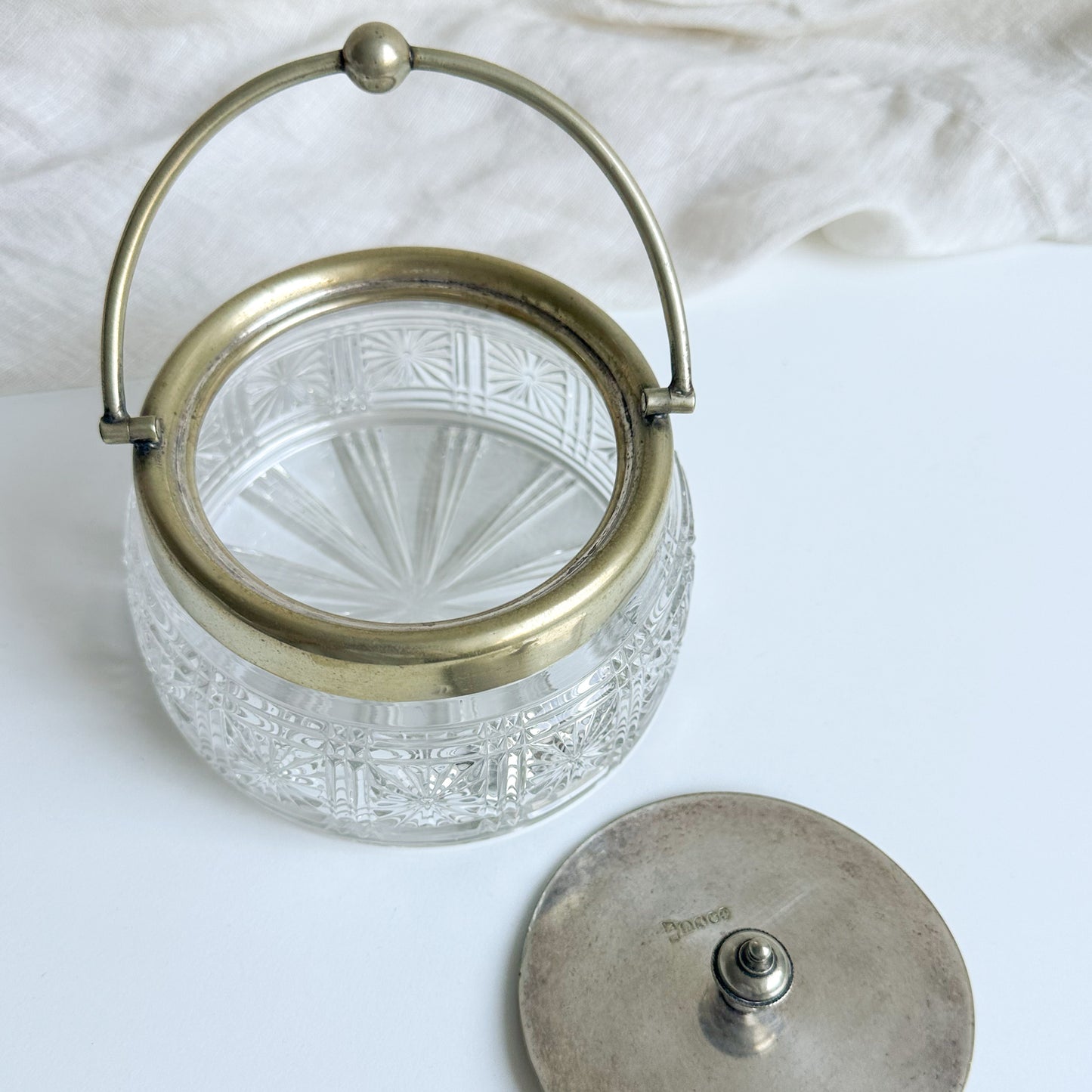 Cut Glass Jar with Silver Plated Top