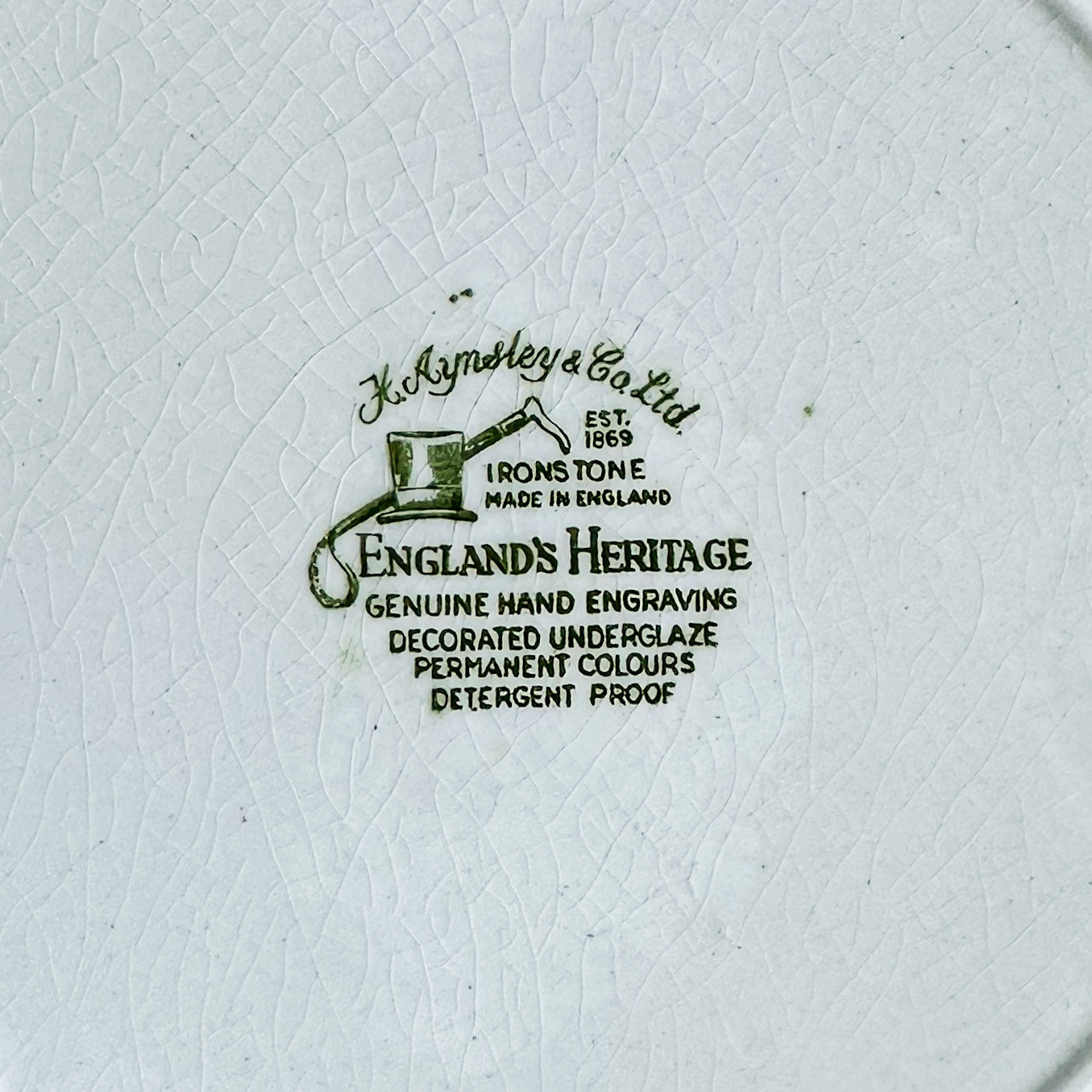 4 Green Transferware Plates
