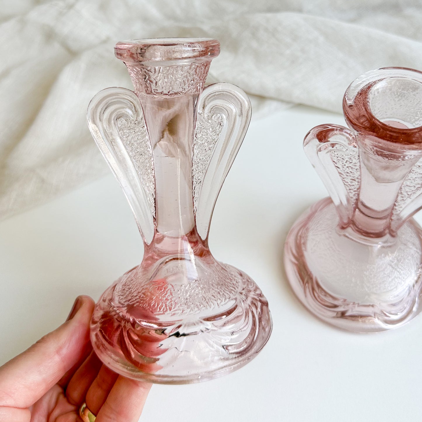Pair of Pink Glass Candlesticks
