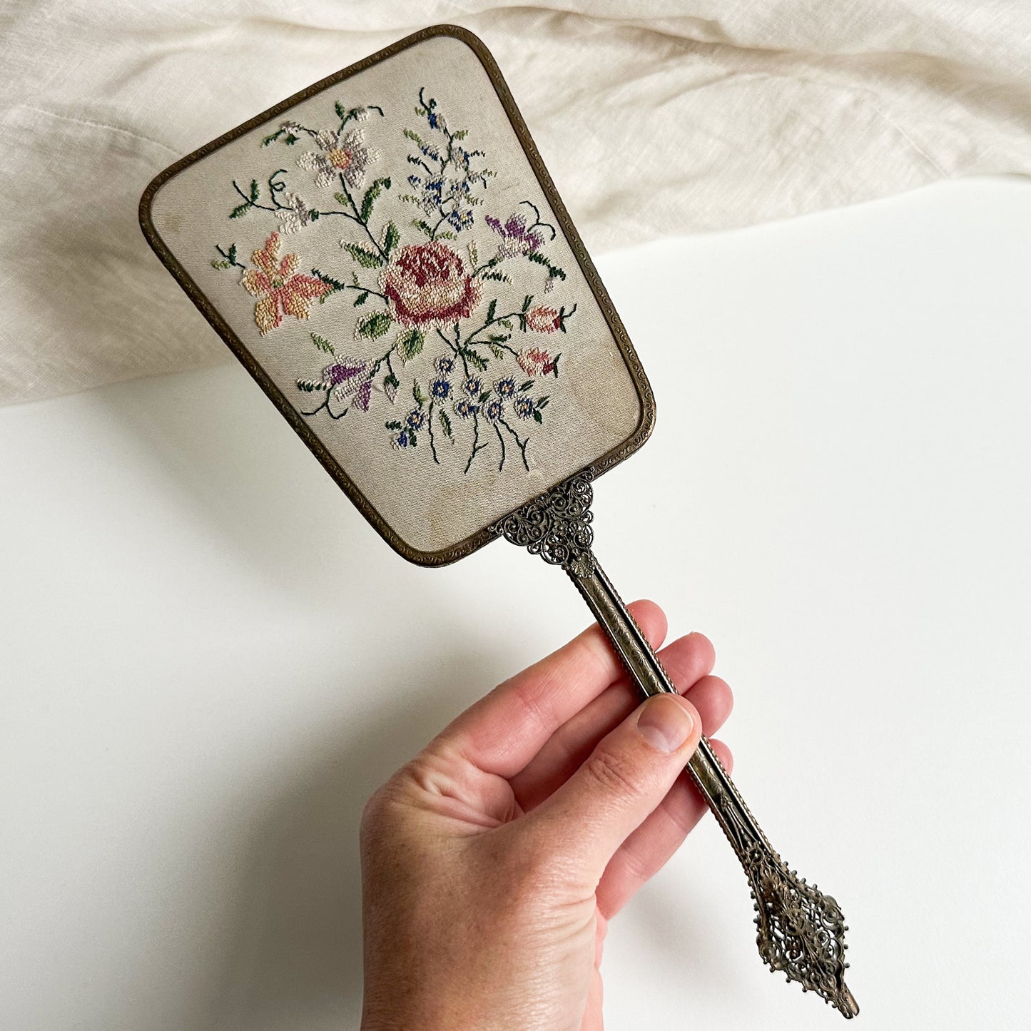 Handheld Mirror with Embroidery