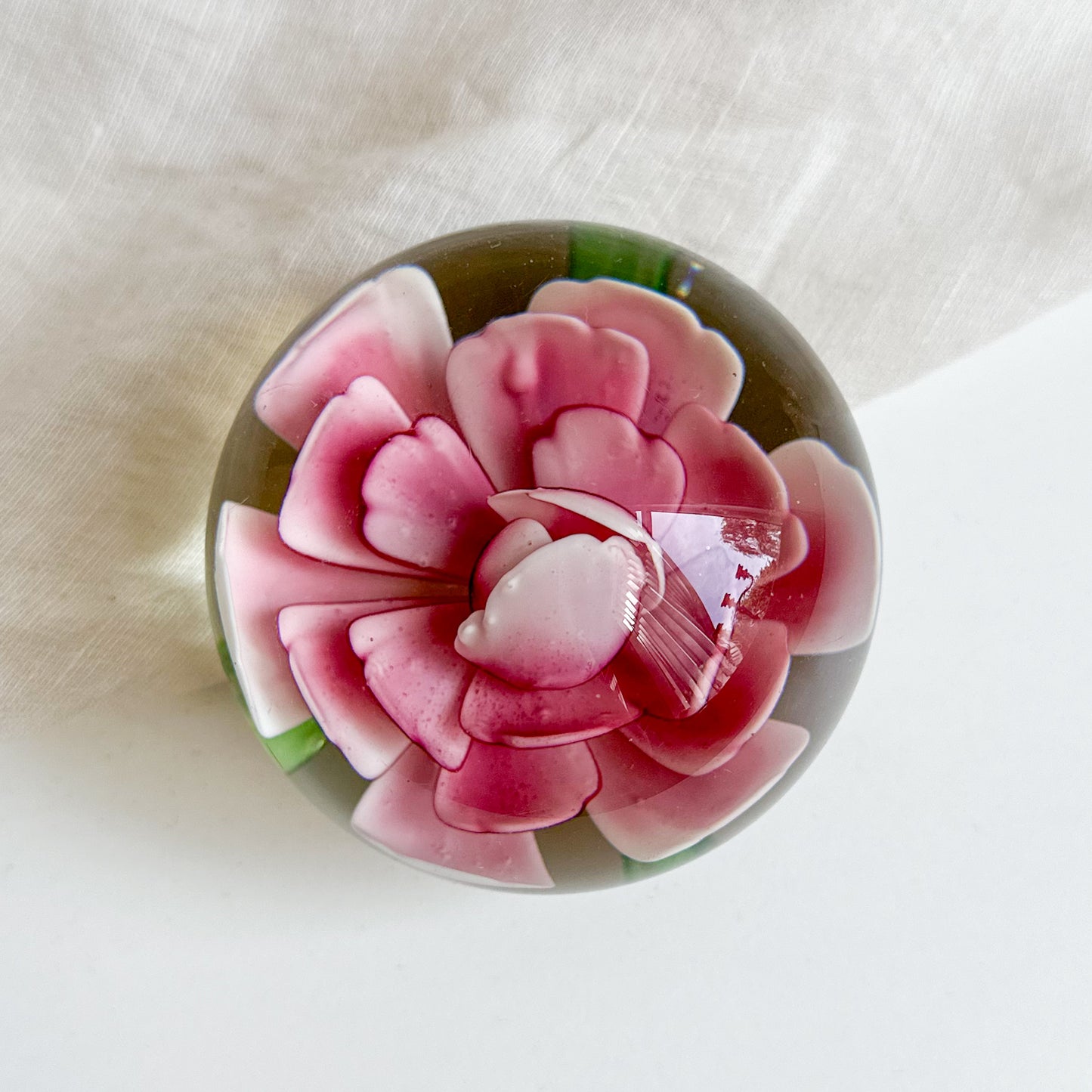 Pink Flower Glass Paperweight