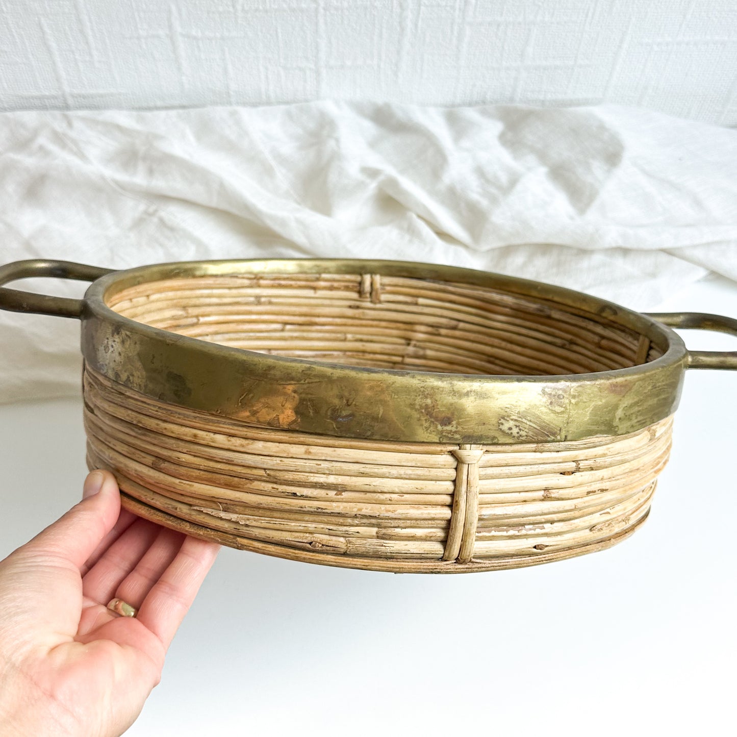 Italian Bamboo and Brass Basket