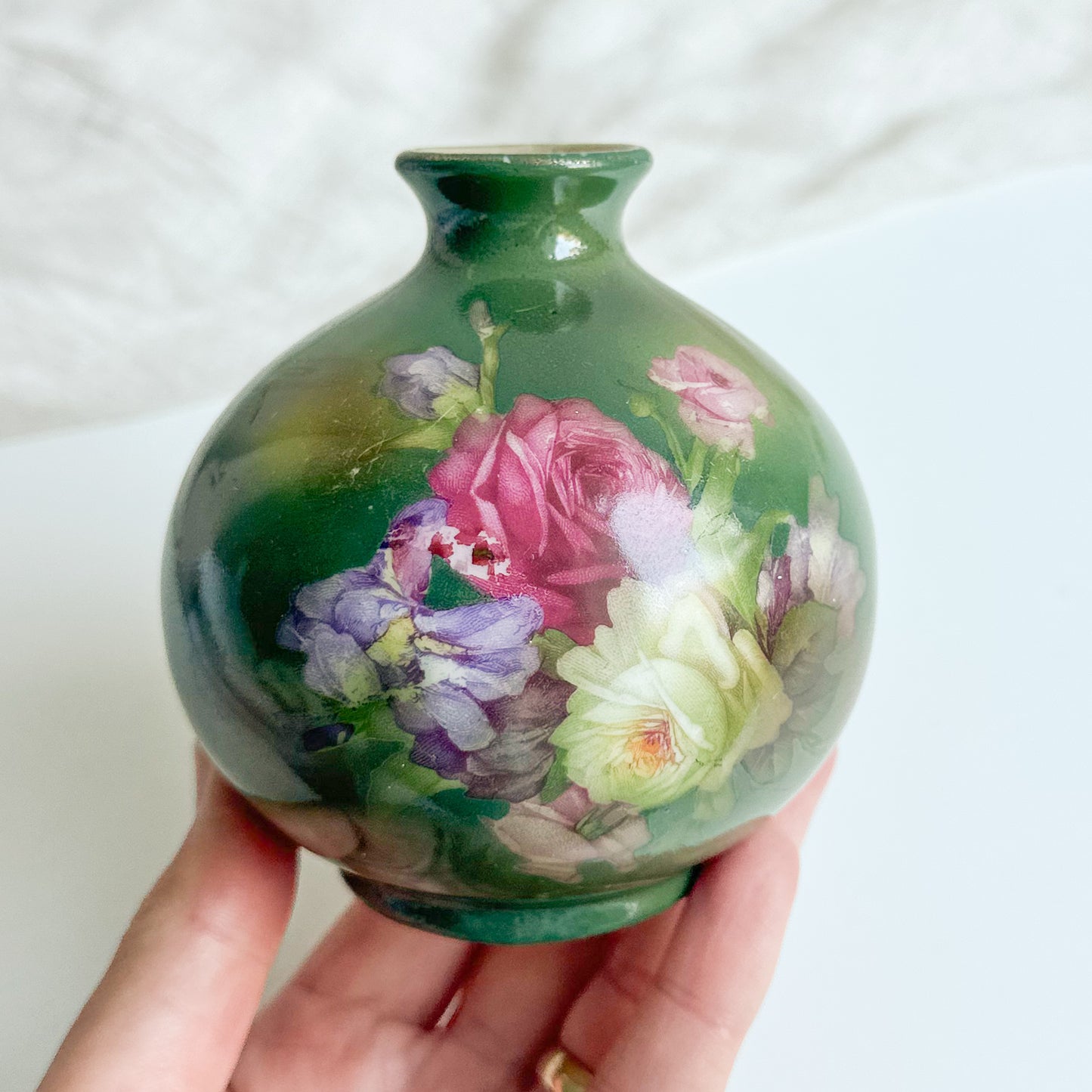Antique Ball Shaped Green Vase
