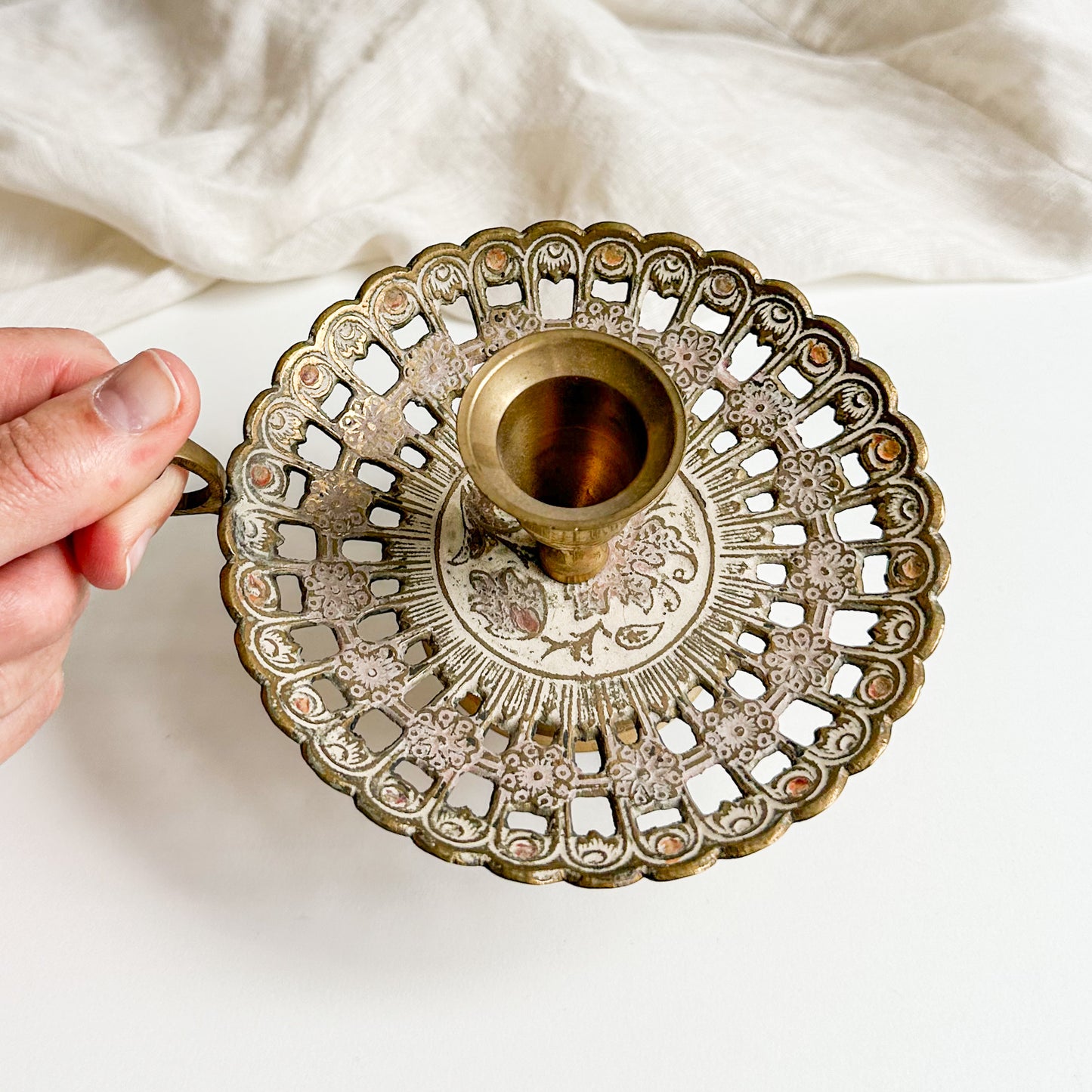 Brass Chamberstick with Pierced Design