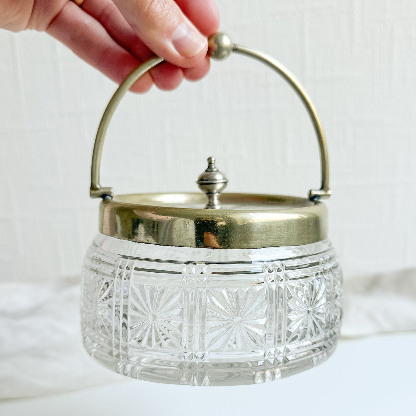 Cut Glass Jar with Silver Plated Top