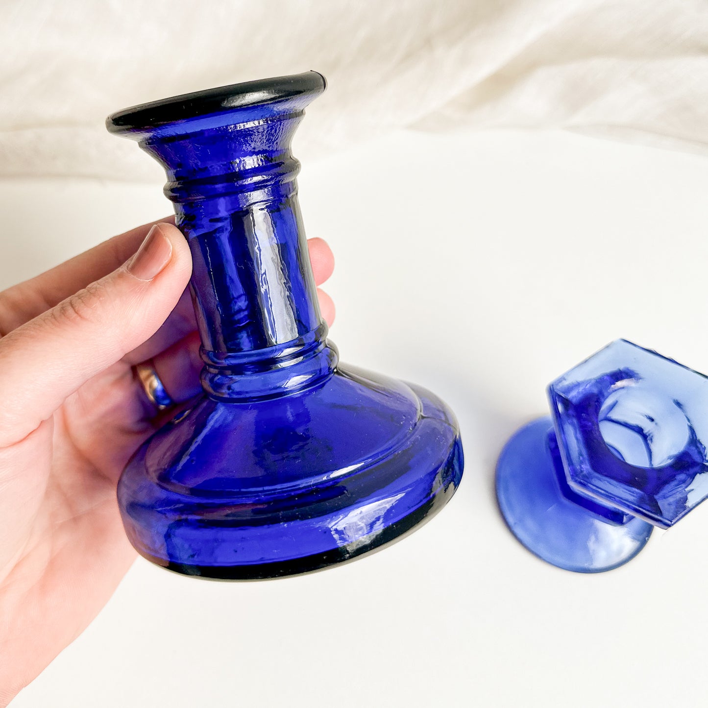 Pair of Blue Glass Candlesticks