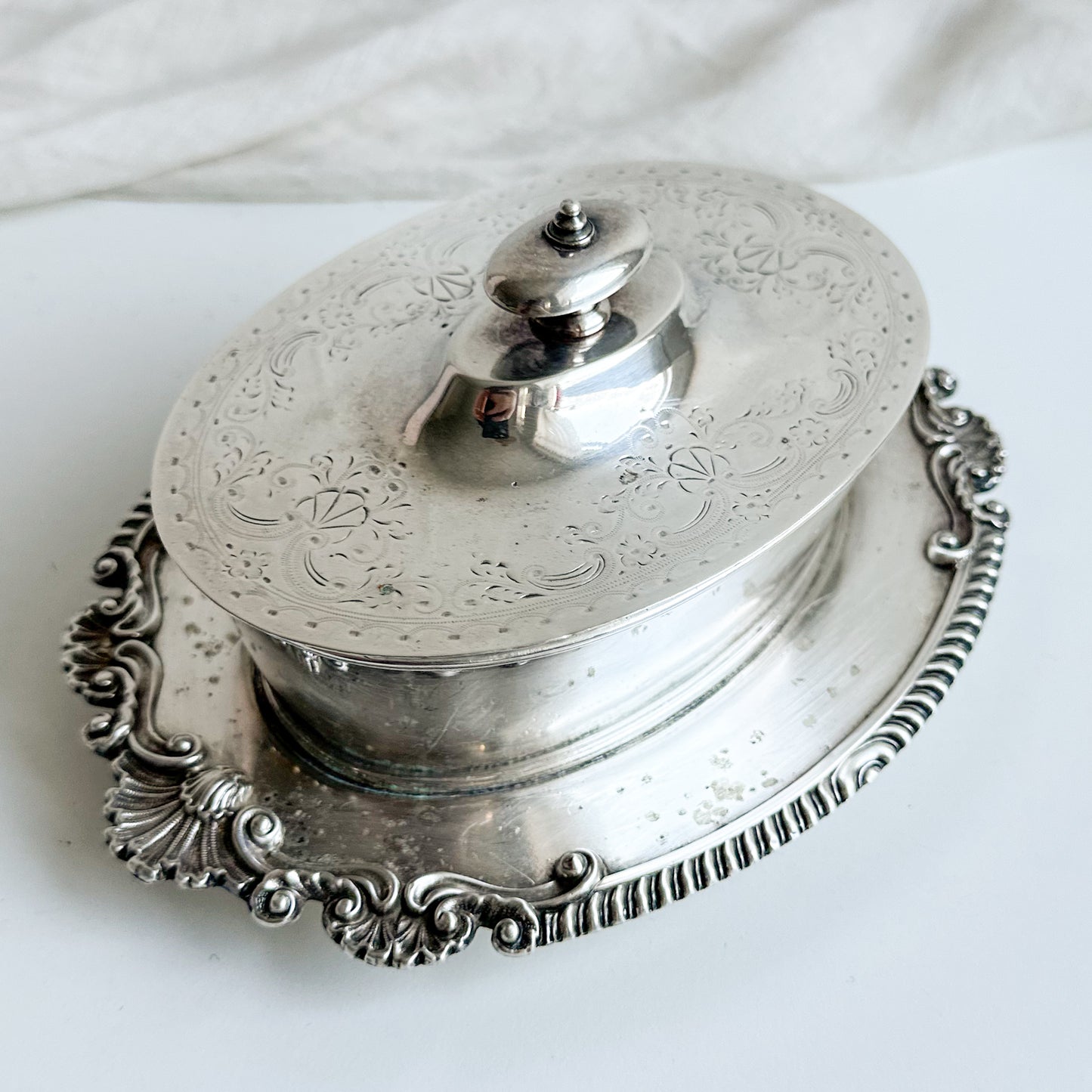 Antique Silver Plated Butter Dish