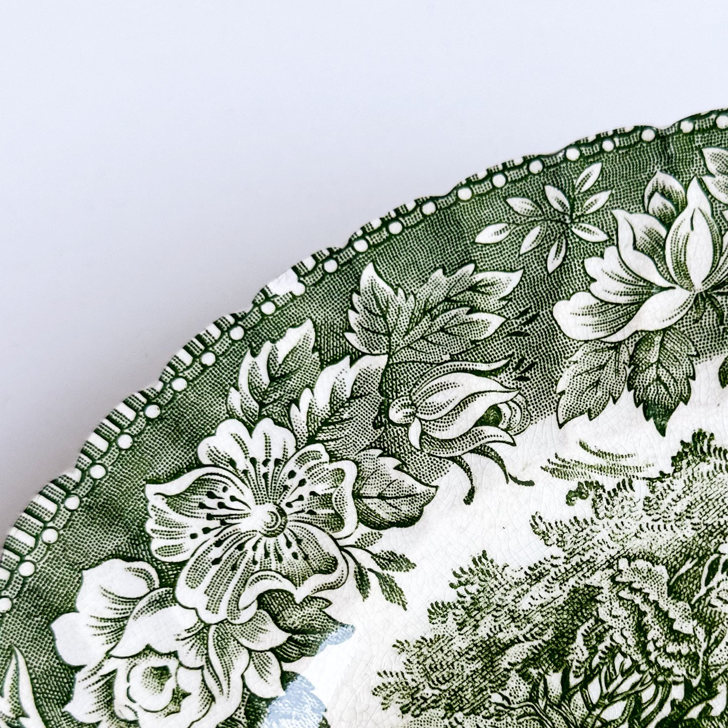 4 Green Transferware Plates