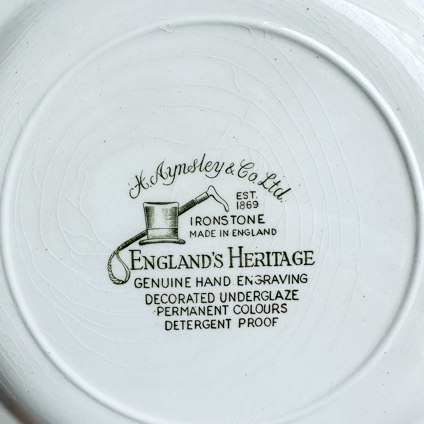 4 Green Transferware Plates