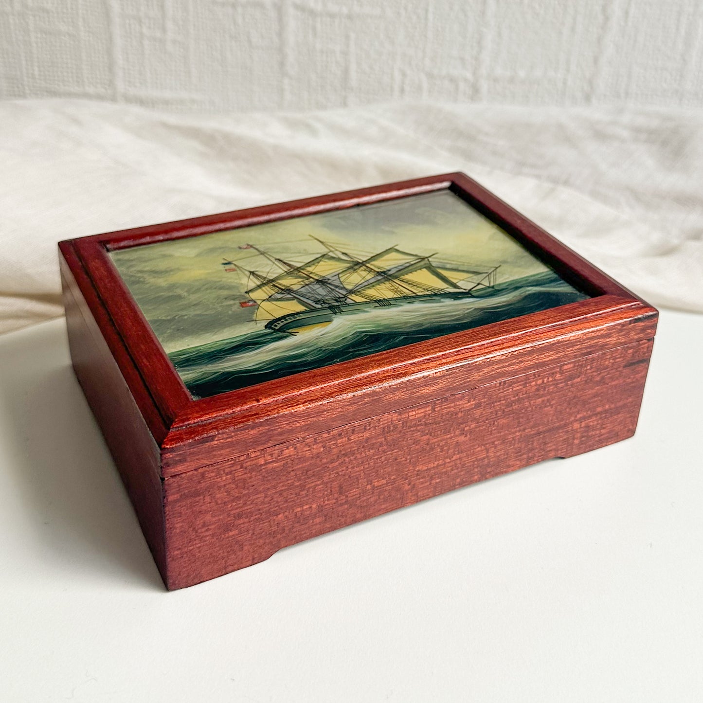 Wooden Box with Painted Glass Lid
