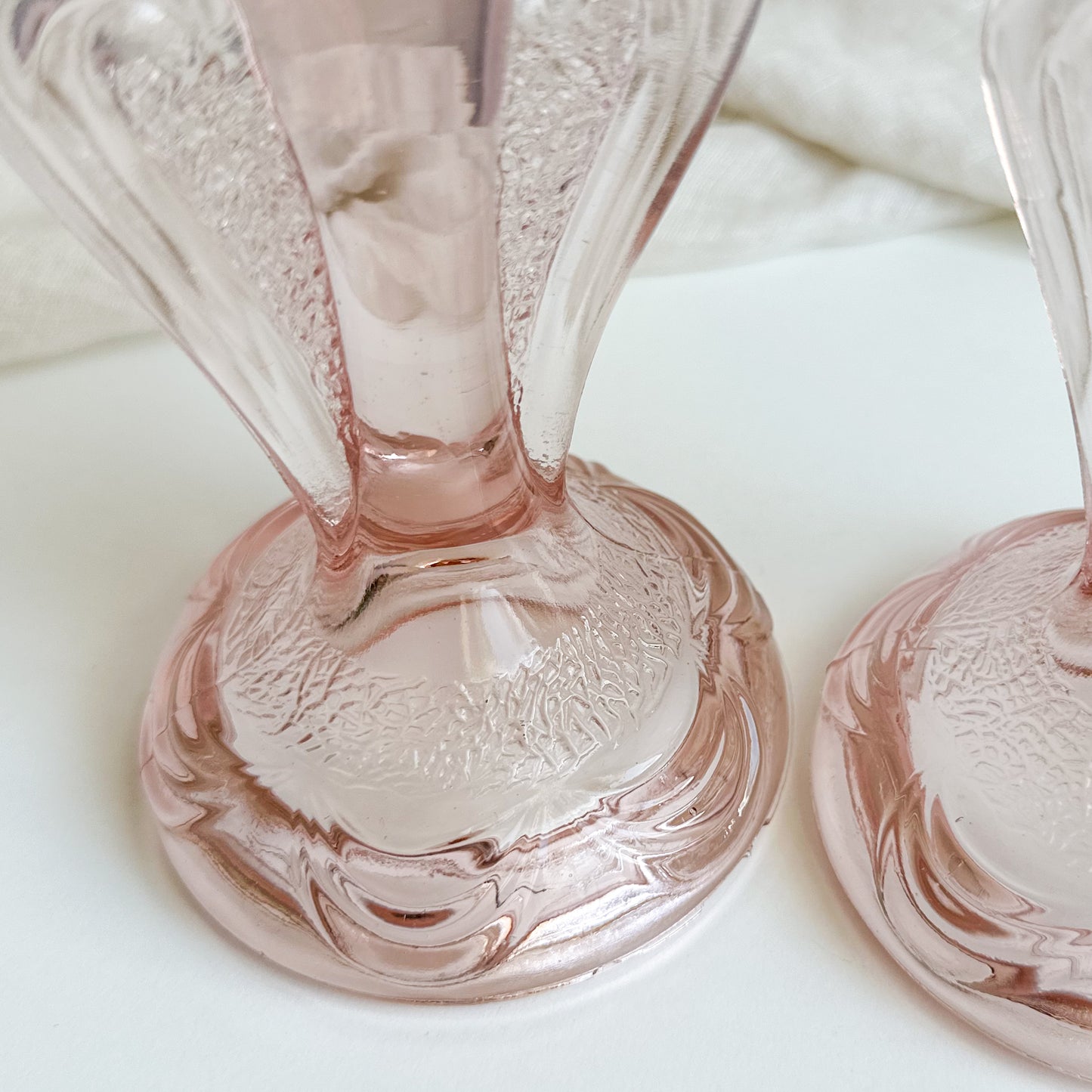 Pair of Pink Glass Candlesticks