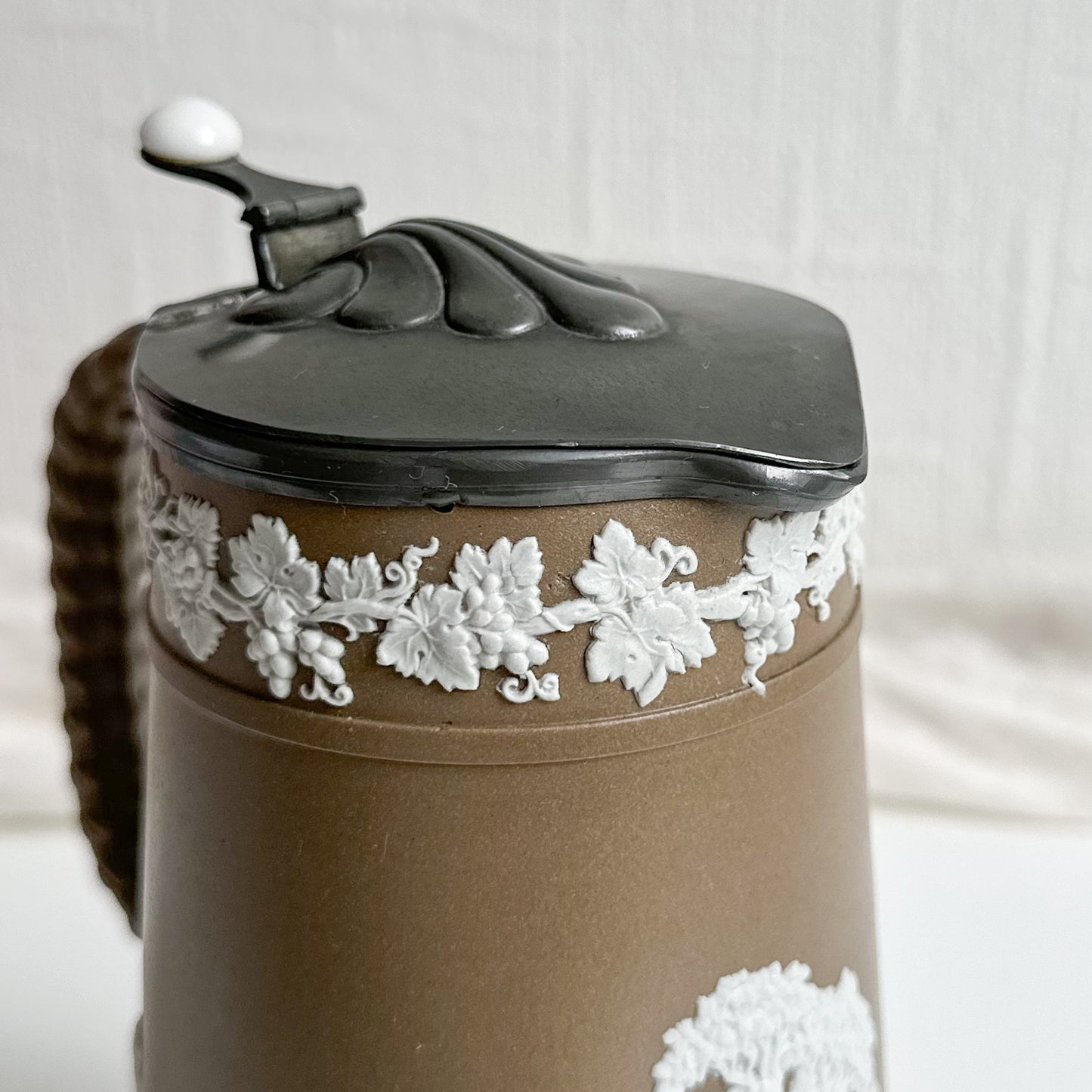 Jasperware Jug with Hinged Pewter Lid