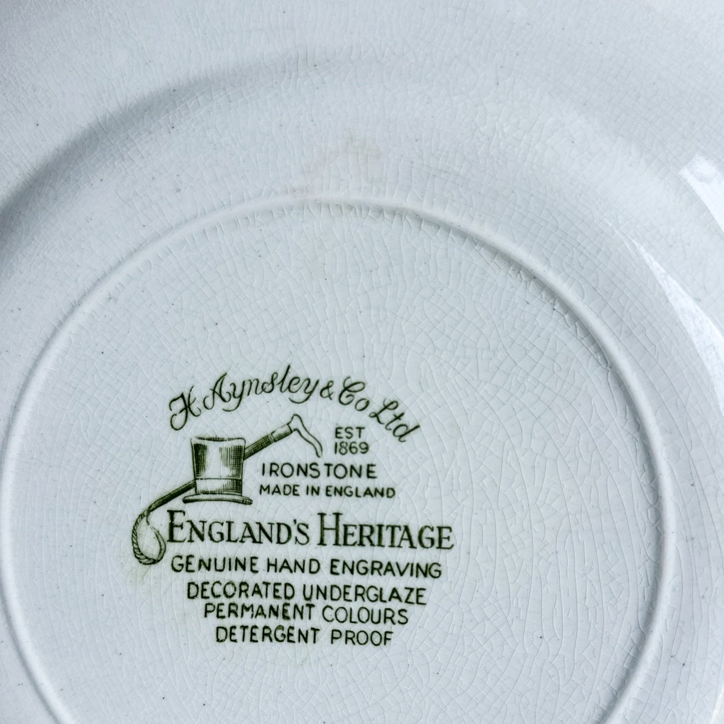 4 Green Transferware Plates