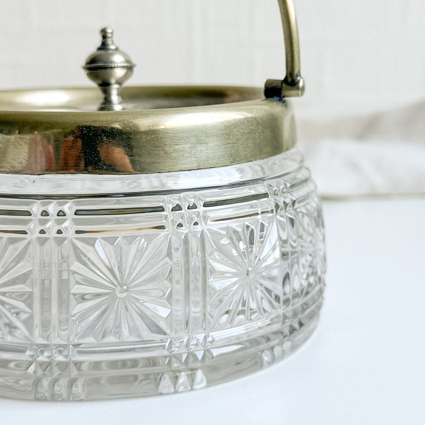 Cut Glass Jar with Silver Plated Top