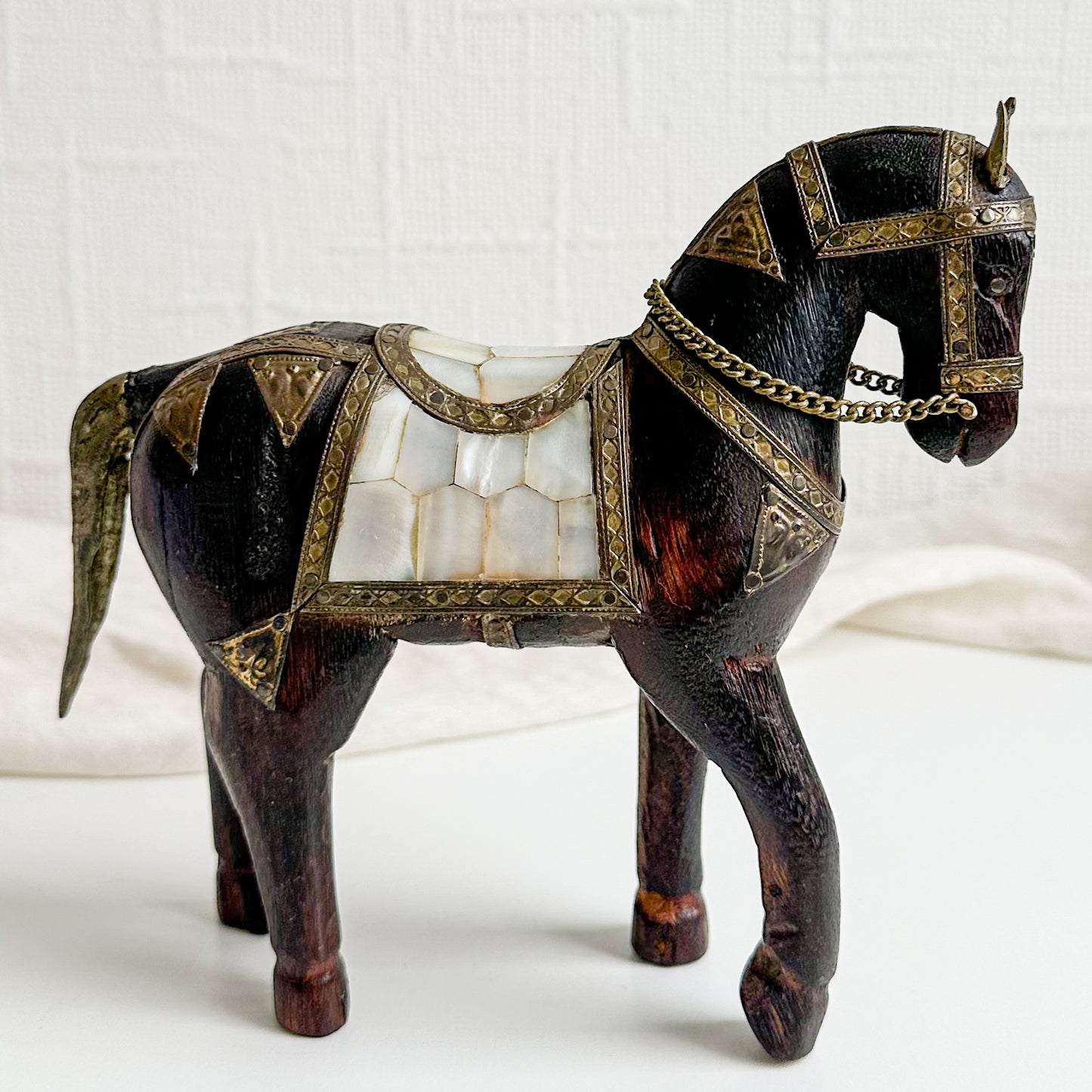 Wooden Horse with Mother of Pearl and Brass