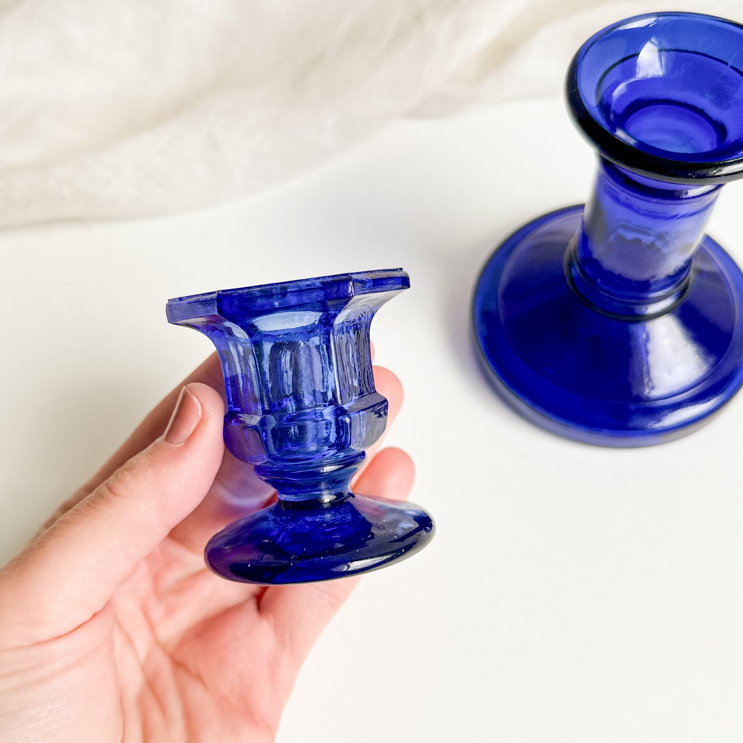 Pair of Blue Glass Candlesticks
