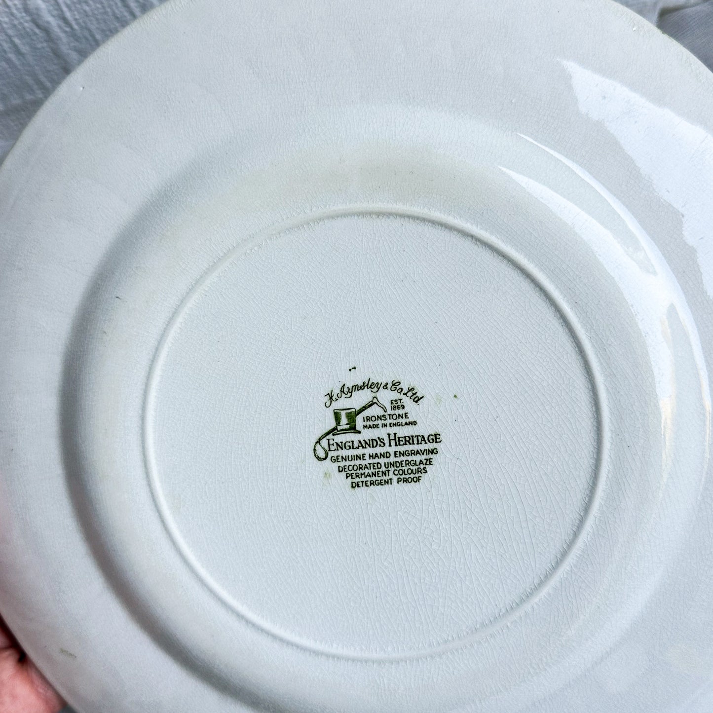 4 Green Transferware Plates