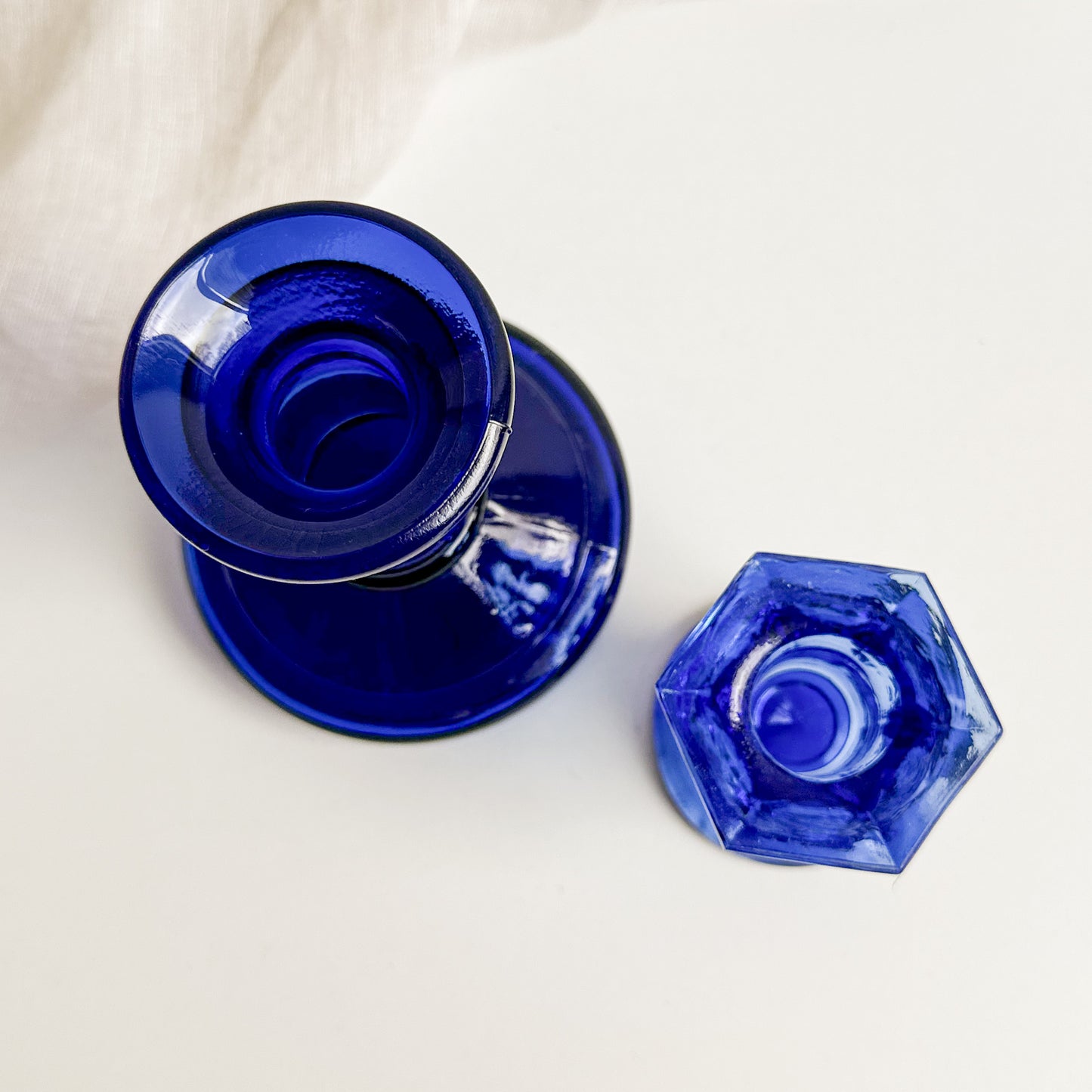 Pair of Blue Glass Candlesticks