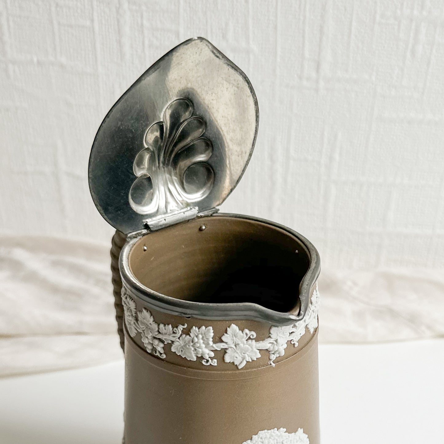 Jasperware Jug with Hinged Pewter Lid