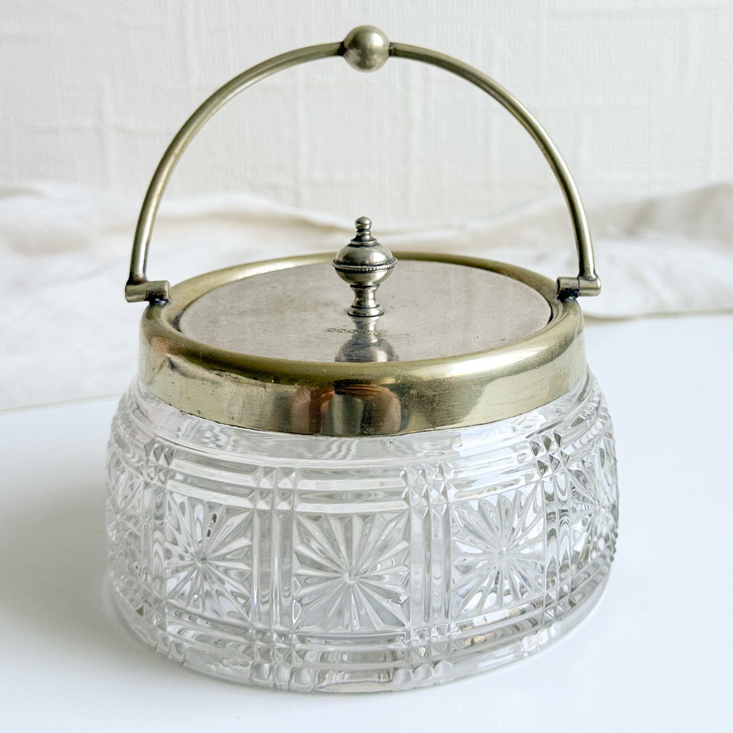 Cut Glass Jar with Silver Plated Top