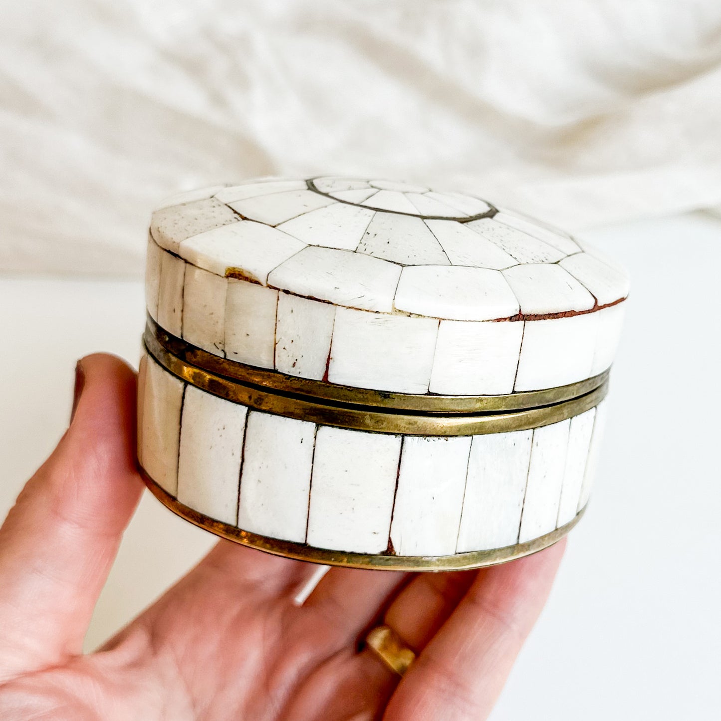Brass and Bone Round Box