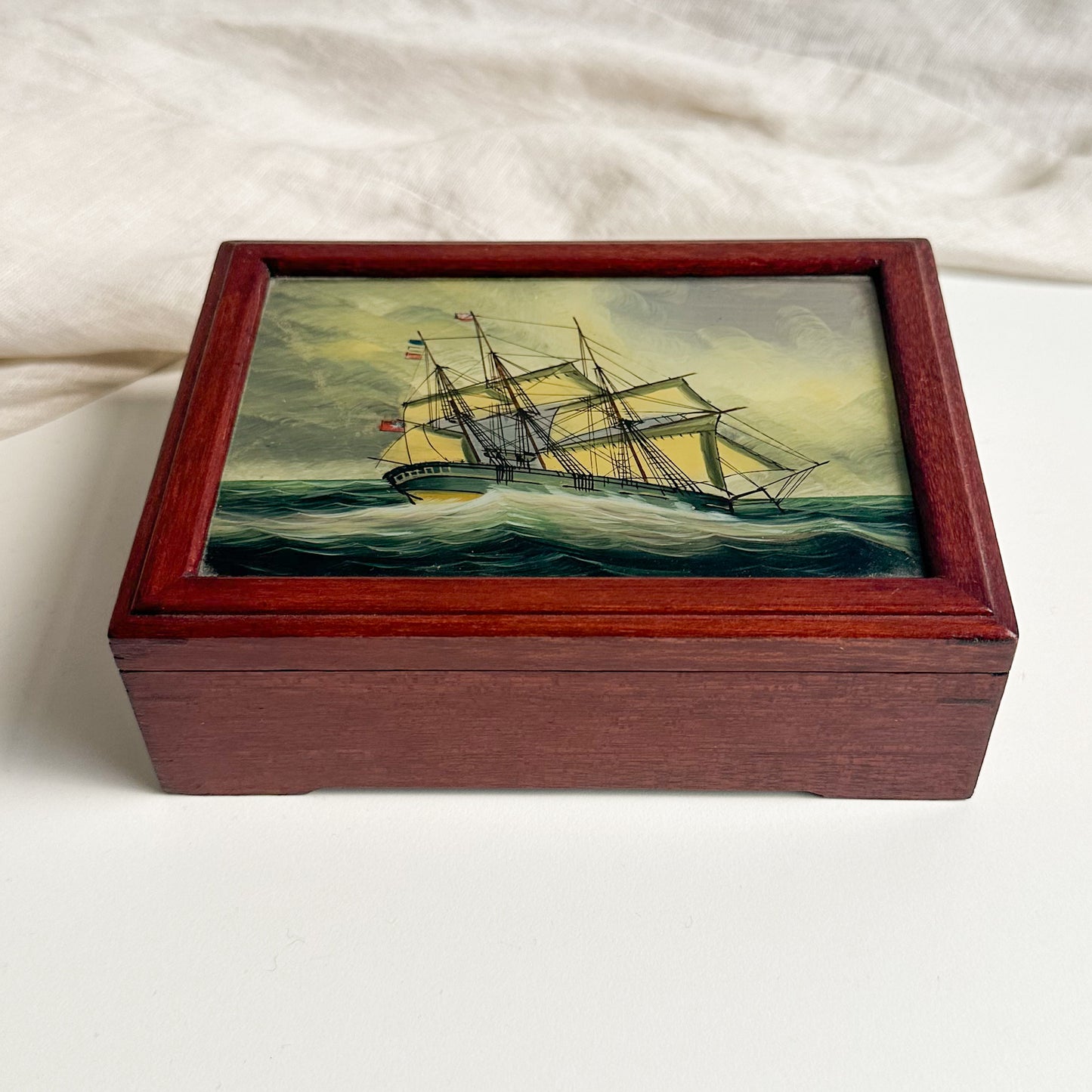 Wooden Box with Painted Glass Lid