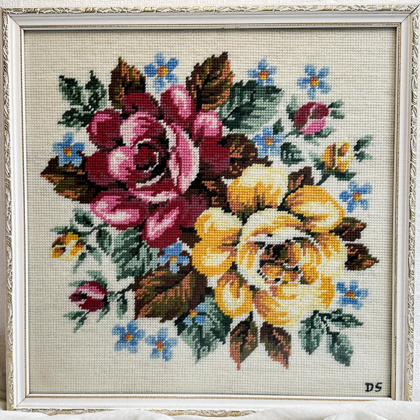 Framed Needlepoint with Roses