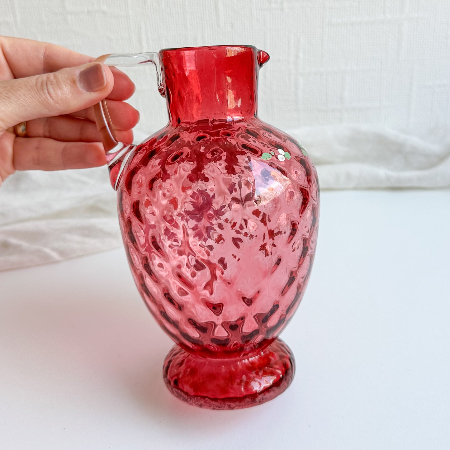 Hand Painted Cranberry Glass Jug