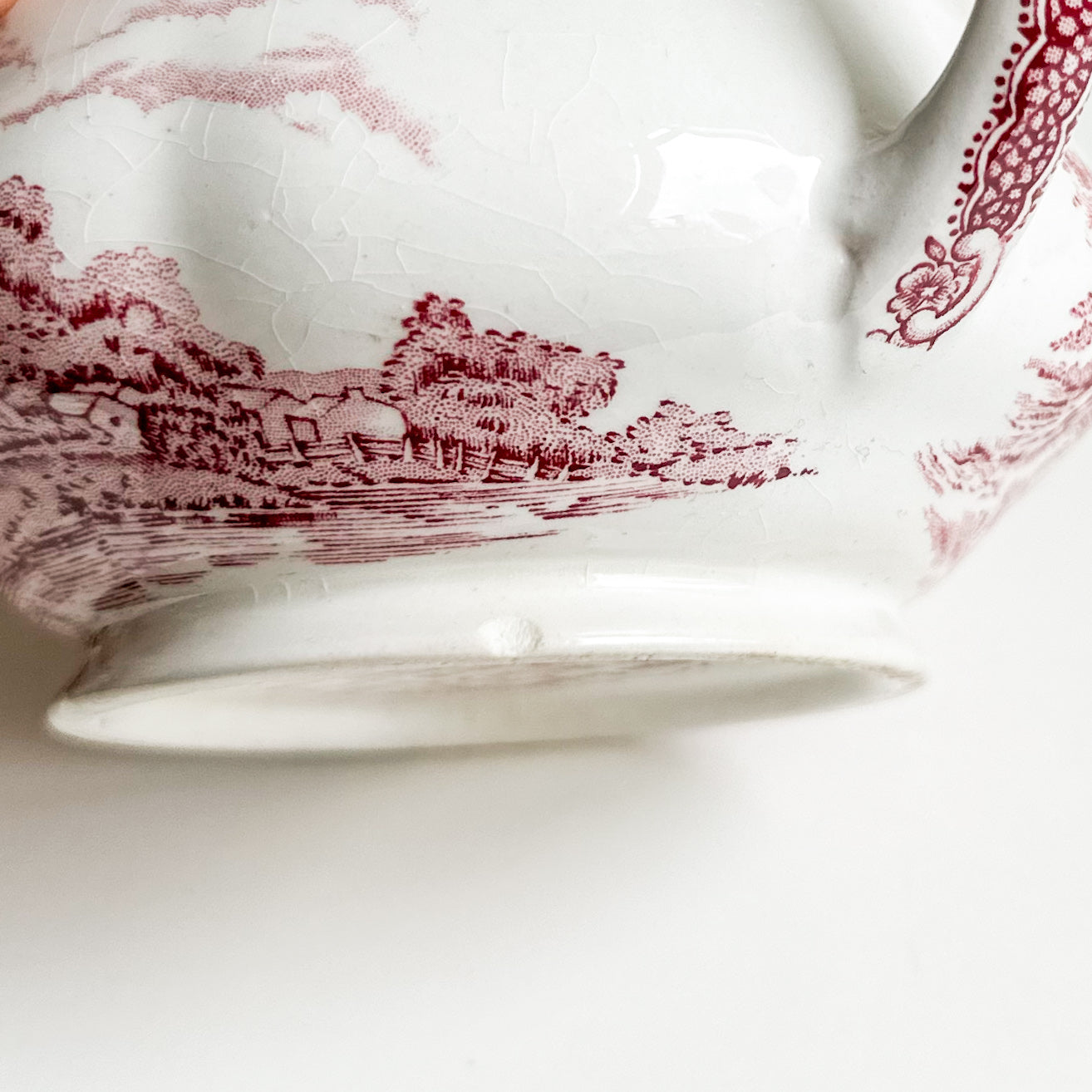 Red Transferware Sugar Bowl