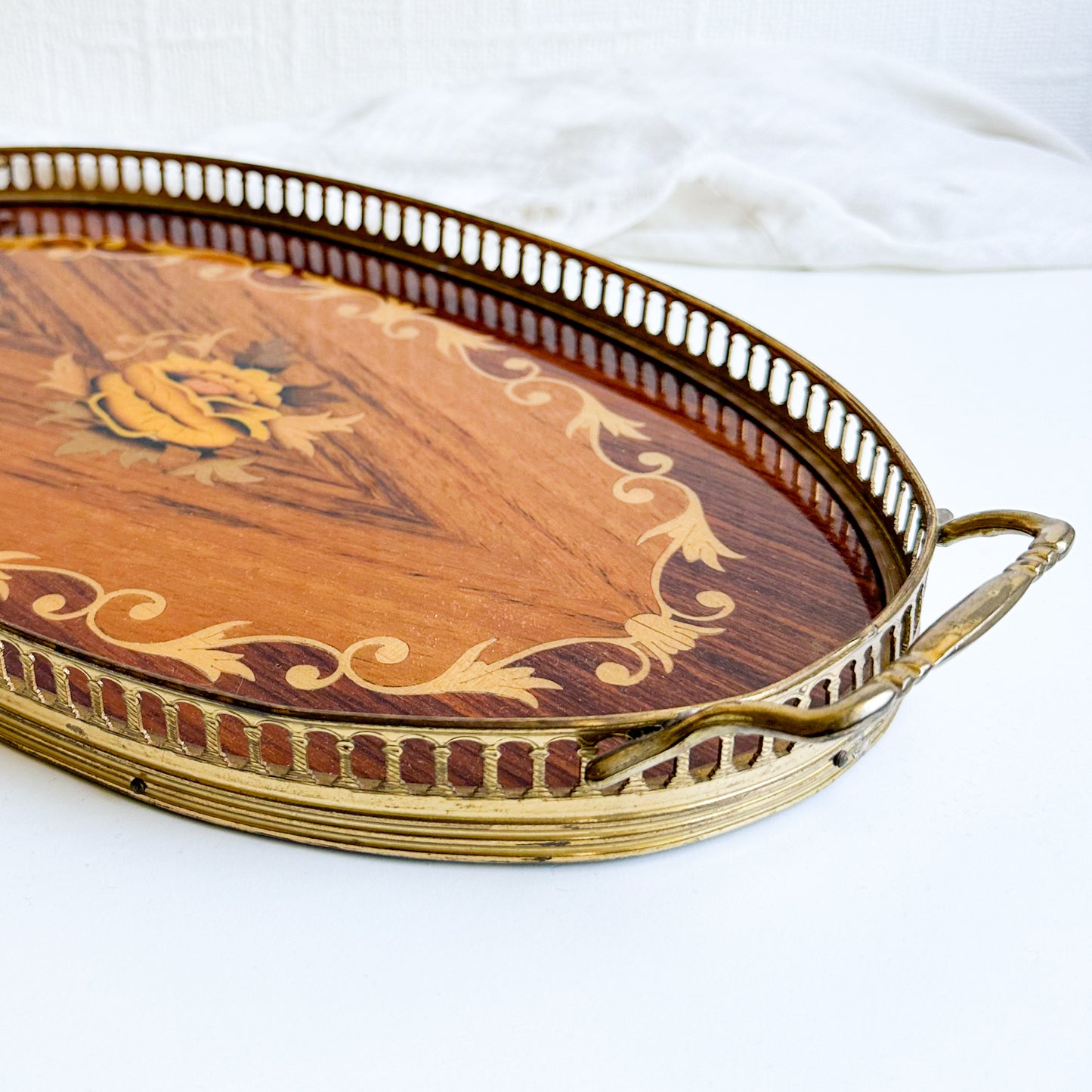 Marquetry Tray with Brass Edge