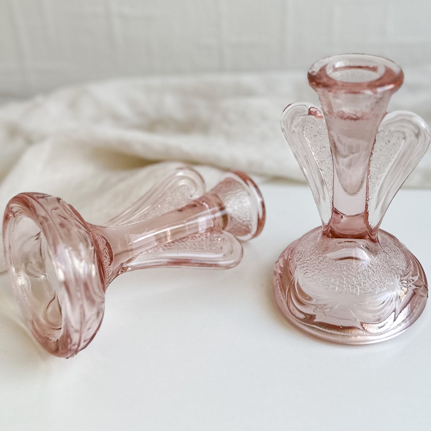 Pair of Pink Glass Candlesticks