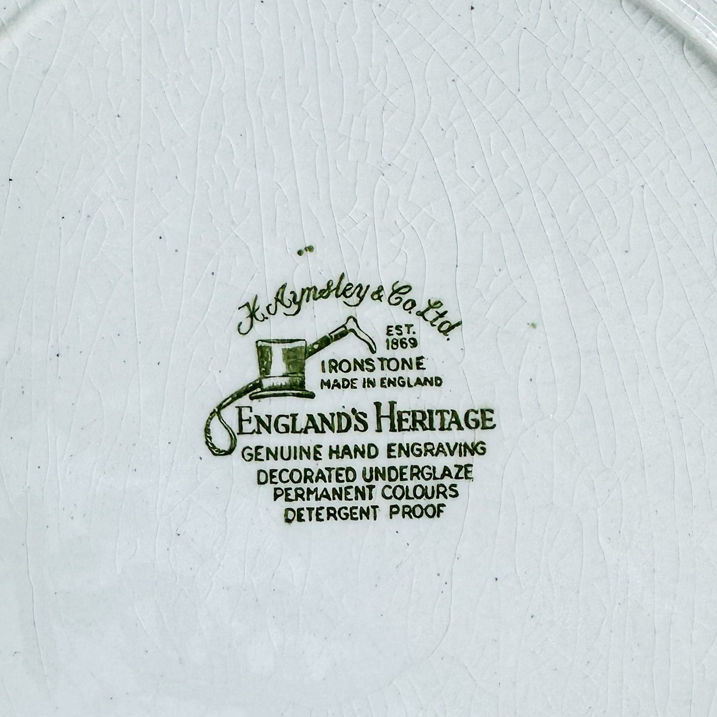 4 Green Transferware Plates