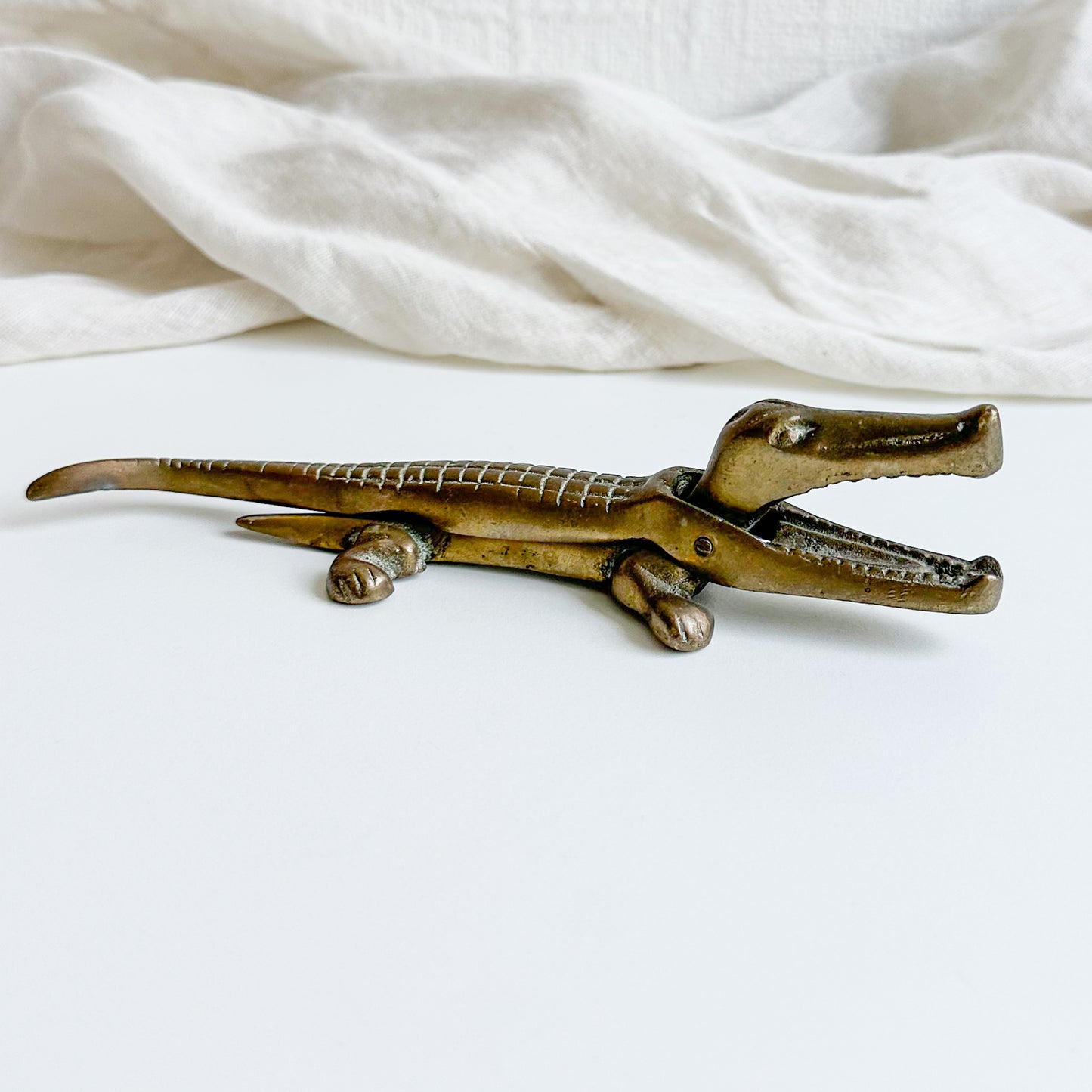 Vintage Brass Alligator Nutcracker