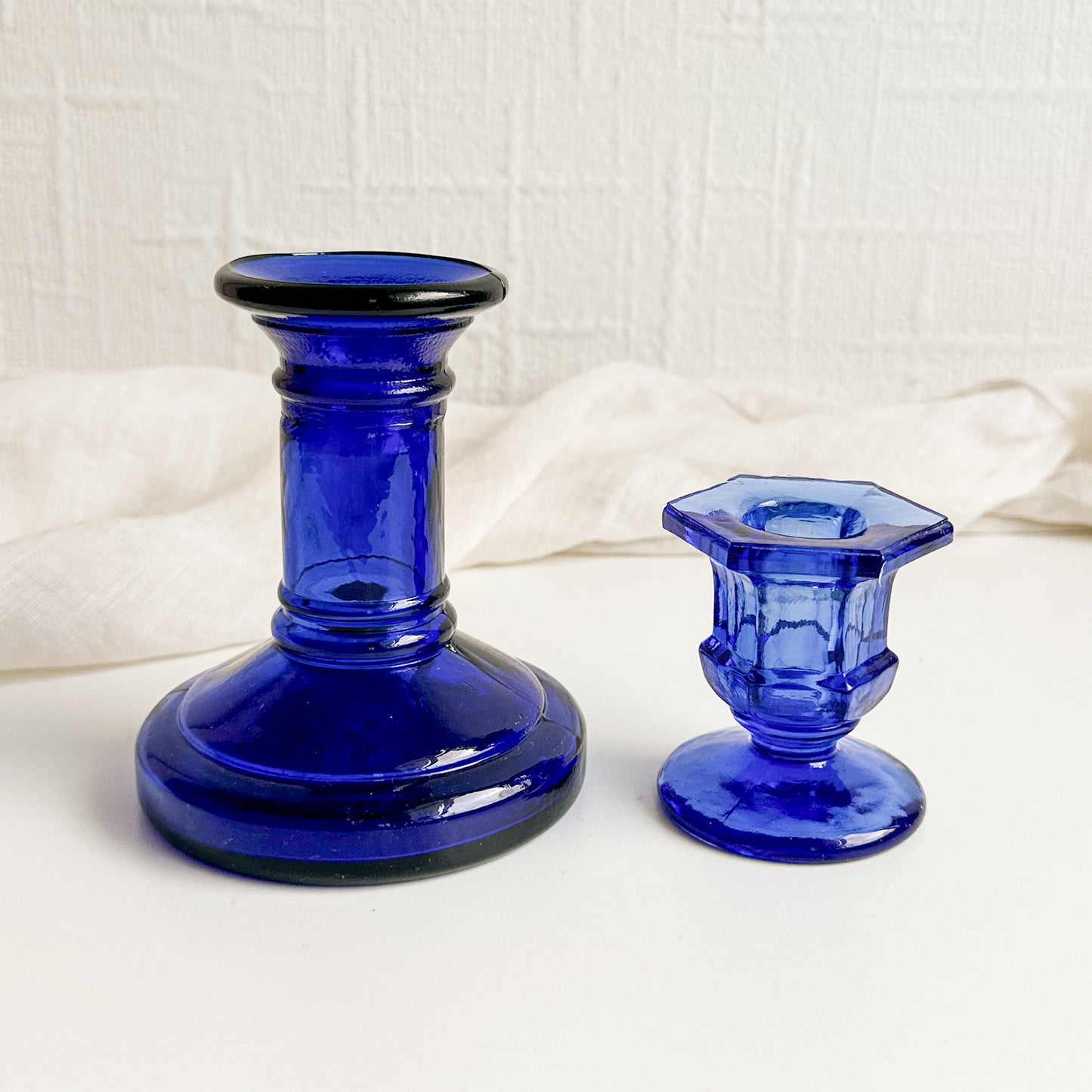 Pair of Blue Glass Candlesticks