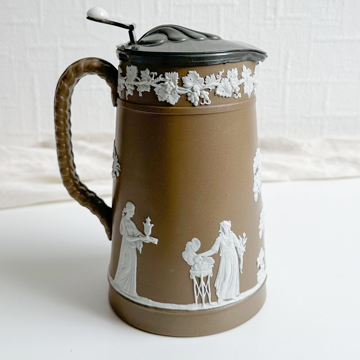 Jasperware Jug with Hinged Pewter Lid