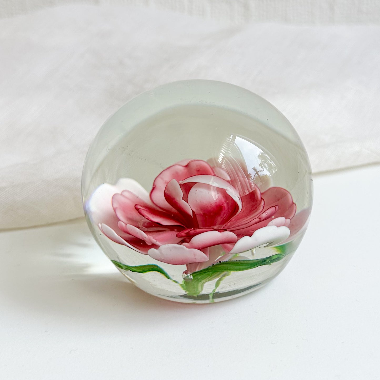 Pink Flower Glass Paperweight