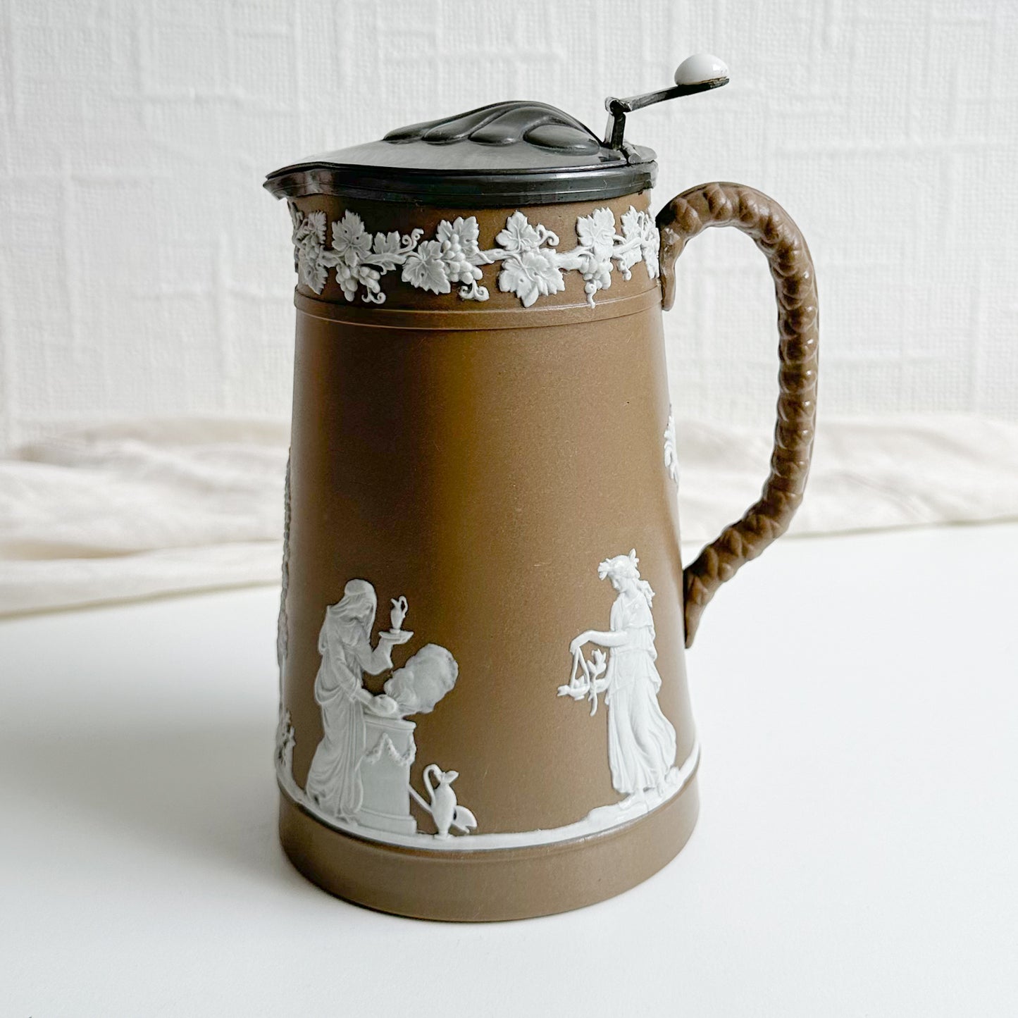 Jasperware Jug with Hinged Pewter Lid