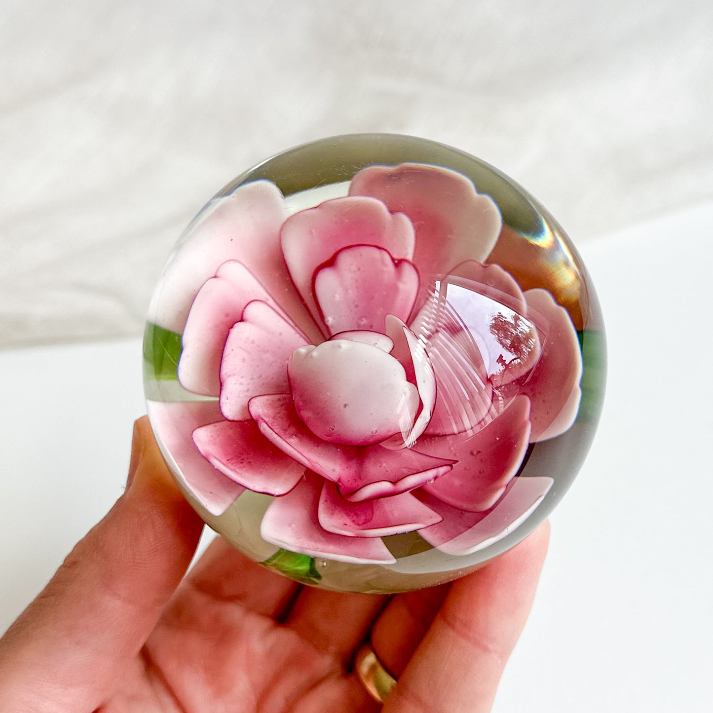 Pink Flower Glass Paperweight