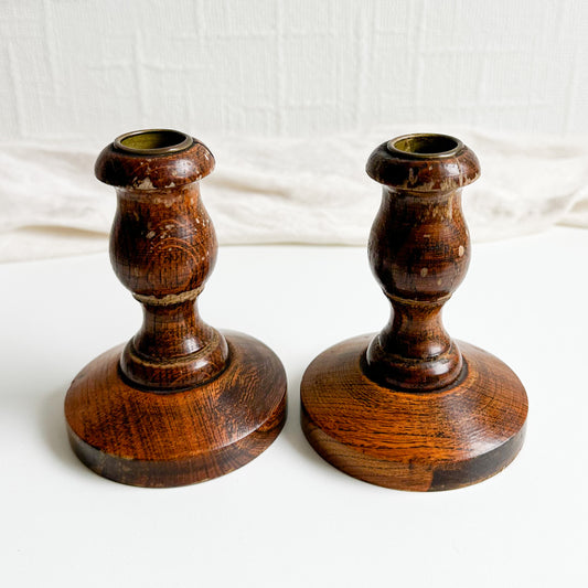 Pair of Wooden Candle Holders