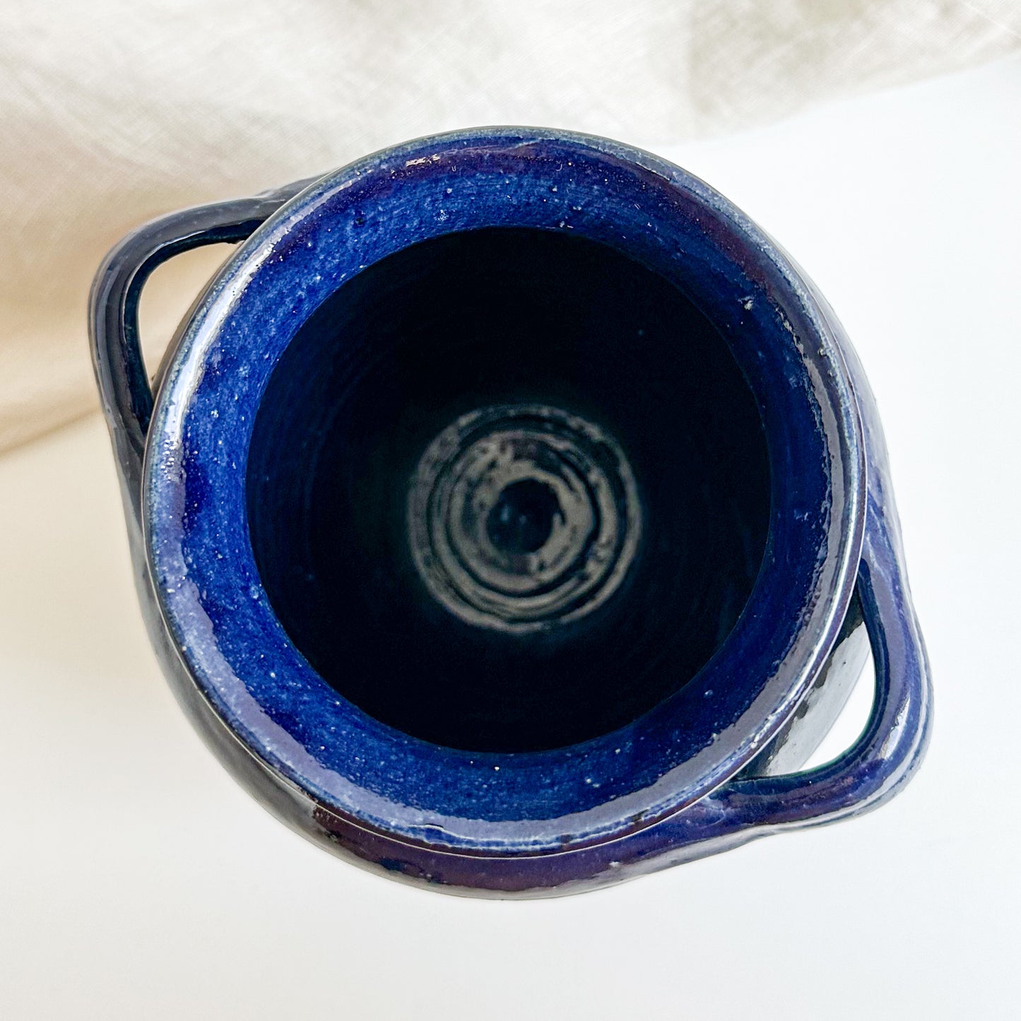 Blue Pottery Vase with Handles