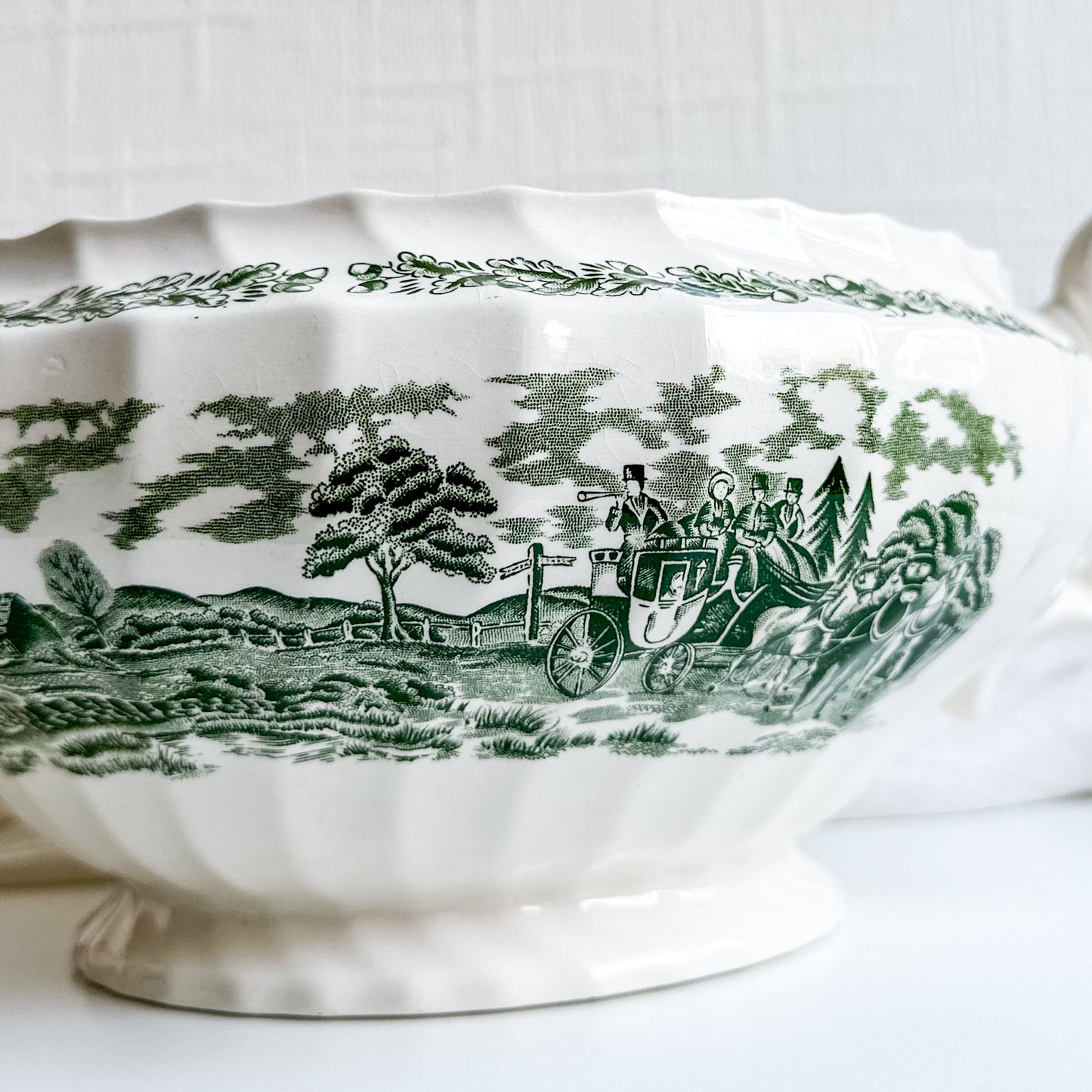 Green Transferware Tureen / Planter