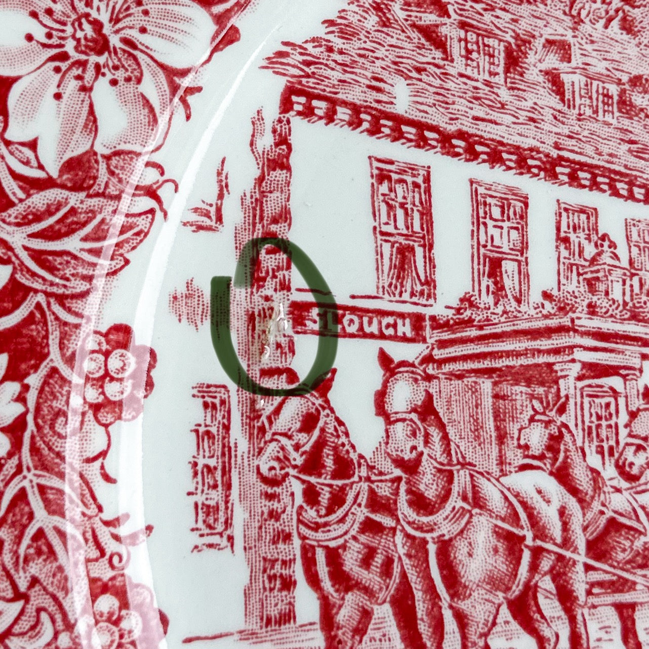 5 Red Transferware Dinner Plates
